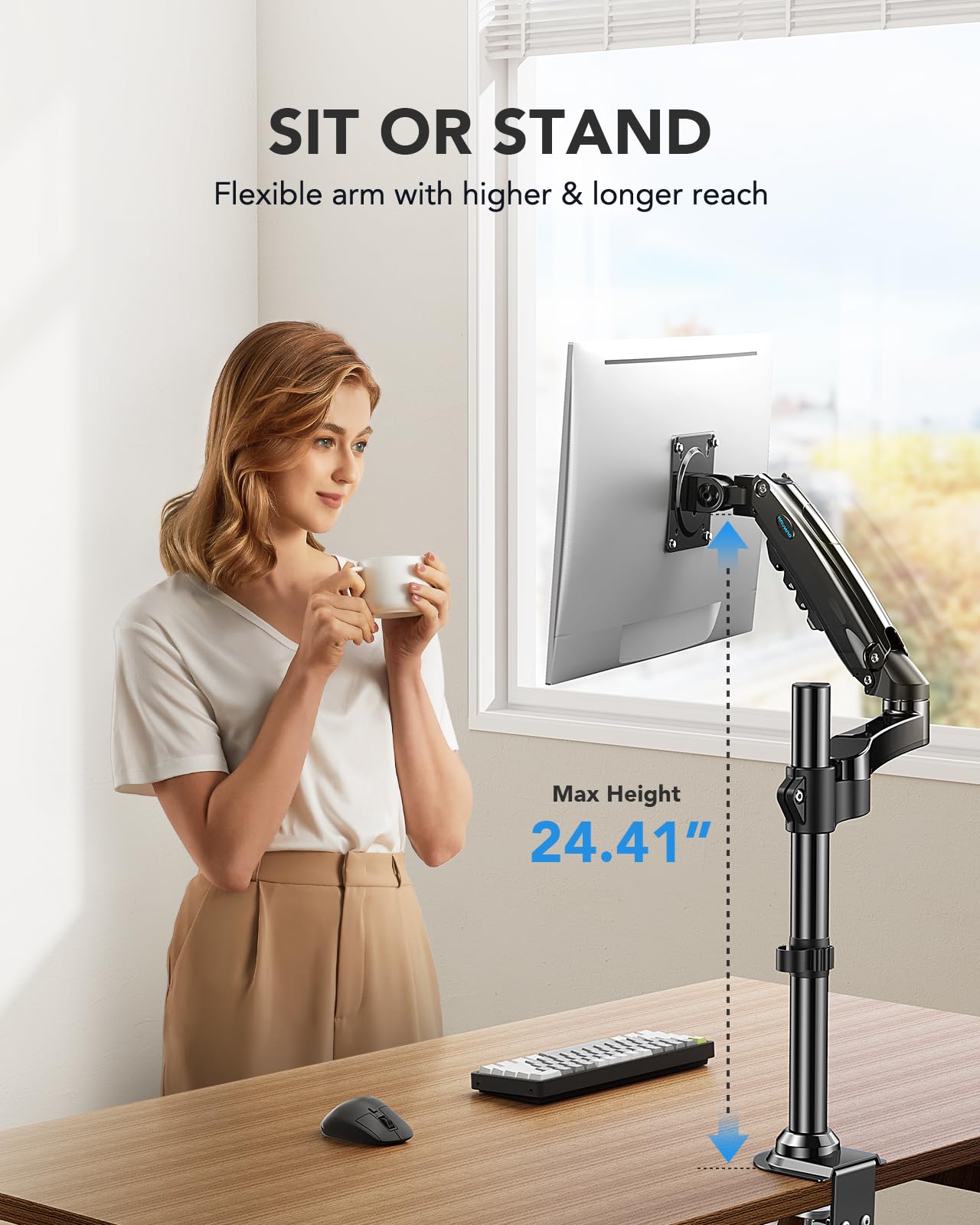 Adjustable Monitor Stand with Swivel & VESA Mount - Fits 13 to 30 Inch Screens, C Clamp & Grommet Base for Home Office & Gaming Setup