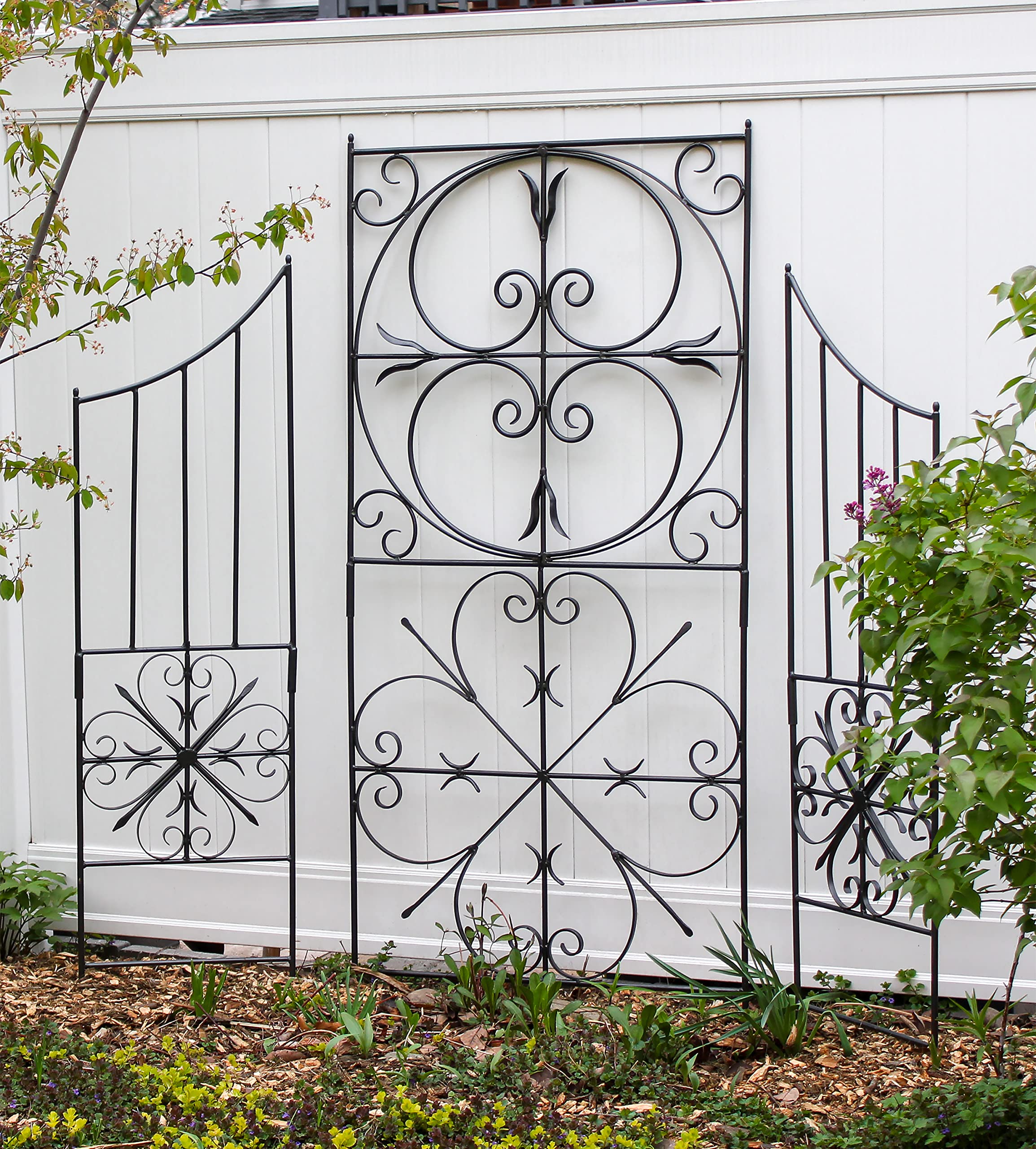 Set of 2 Aldrich Trellis Side Panels for Garden Fence, Outdoor Decor & Plant Support | Rust-Resistant Metal Garden Trellis for Climbing Roses, Vines & Flowers