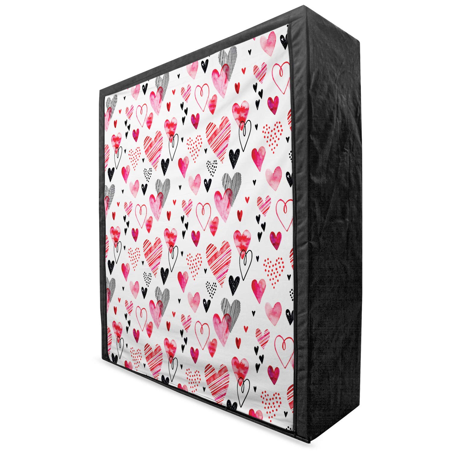 Ambesonne Valentine's Day Portable Fabric Wardrobe - Doodle Style Hearts Design Clothing Organizer with Shelves, 59 Inch Black Red Pink - Perfect for Bedroom Closet Storage, Dorm Room Organization & Seasonal Clothing Rotation