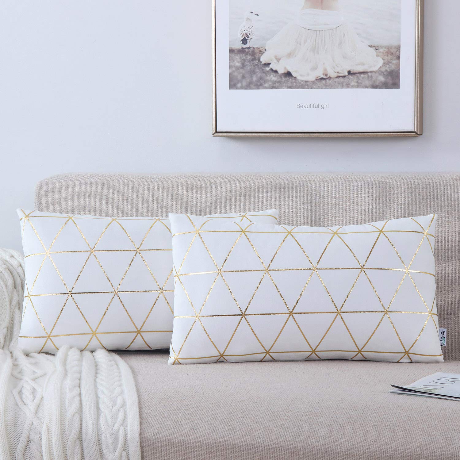 NordECO HOME 2-Pack Square Throw Pillow Covers 12x20 Inches - Soft Decorative Cushion Cases for Sofa, Couch, Bed & Home Decor (White) | Perfect for Valentine's Day, Living Room & Bedroom Accents