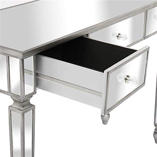 Silver Blingage Mirrored Desk with 3 Drawers - 106x38x76.5cm Modern Console Table for Bedroom, Living Room & Entryway Decor