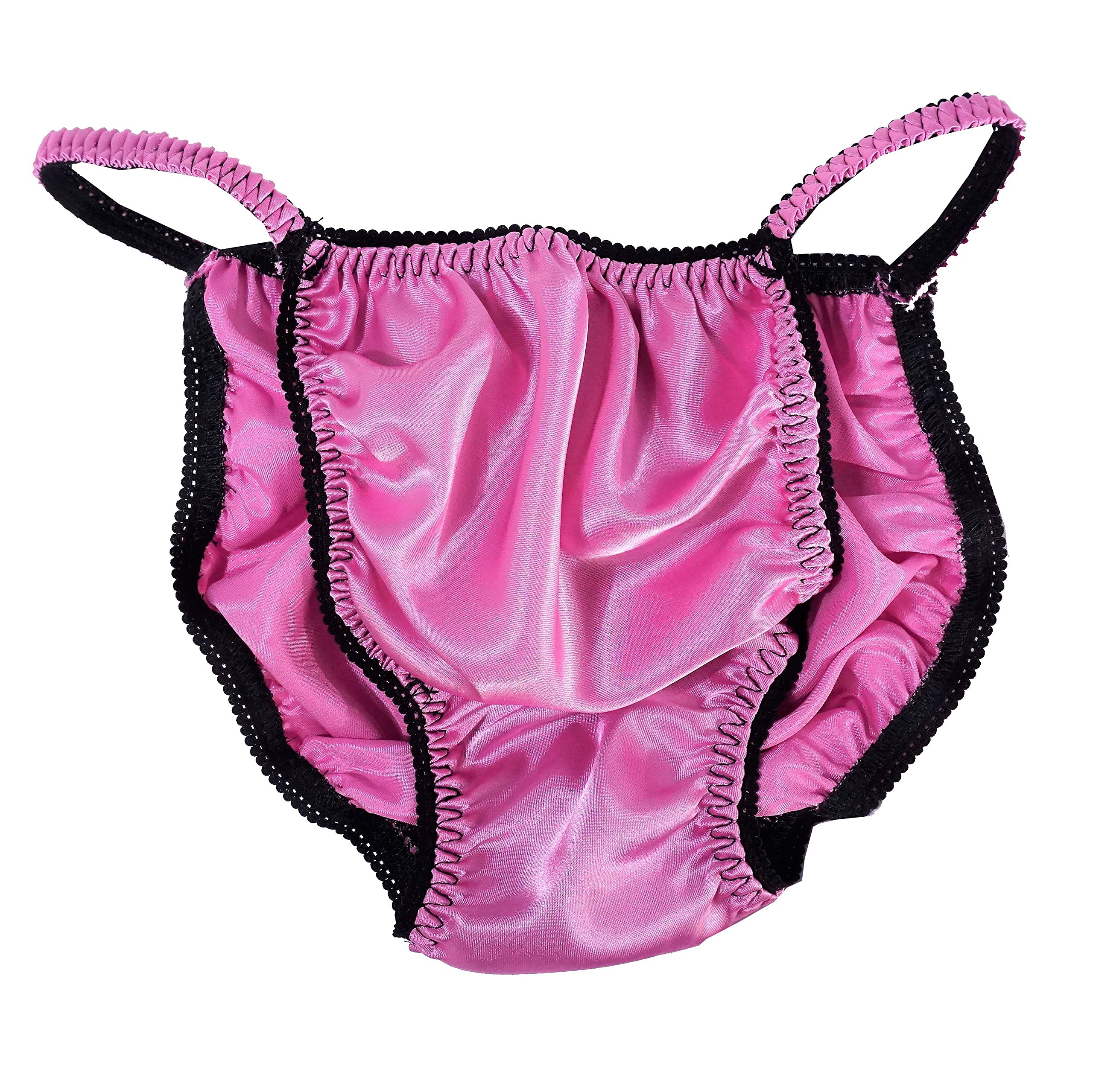 Ania's Poison Sissy Panties - Pink Satin String Bikini Underwear with Shiny Black Trim for Men, Size S-2XL (Includes XL) - Perfect for Crossdressing, Cosplay, and Sensual Lingerie Wear