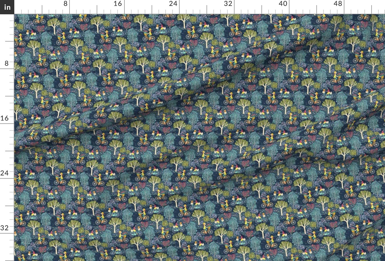 Cycling Bicycle Night Garden Floral Printed Velvet Fabric - Fat Quarter for Upholstery, Home Decor & Apparel | Perfect for DIY Projects, Quilting & Fashion Design