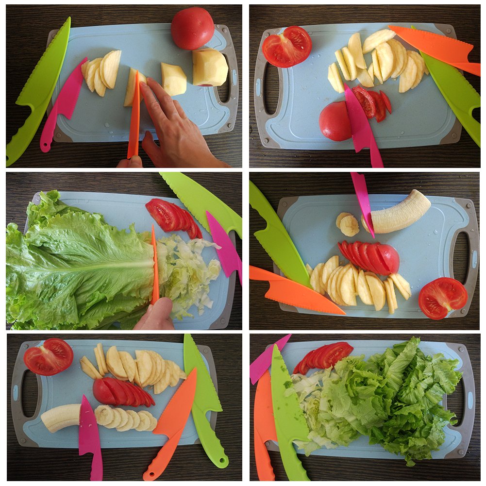 Jatidne 3-Piece Kids Plastic Safety Knife Set - Child-Safe Chopping Knives for Cooking, Salad & Lettuce | Perfect for Little Chefs Learning Kitchen Skills & Fun Food Prep Activities
