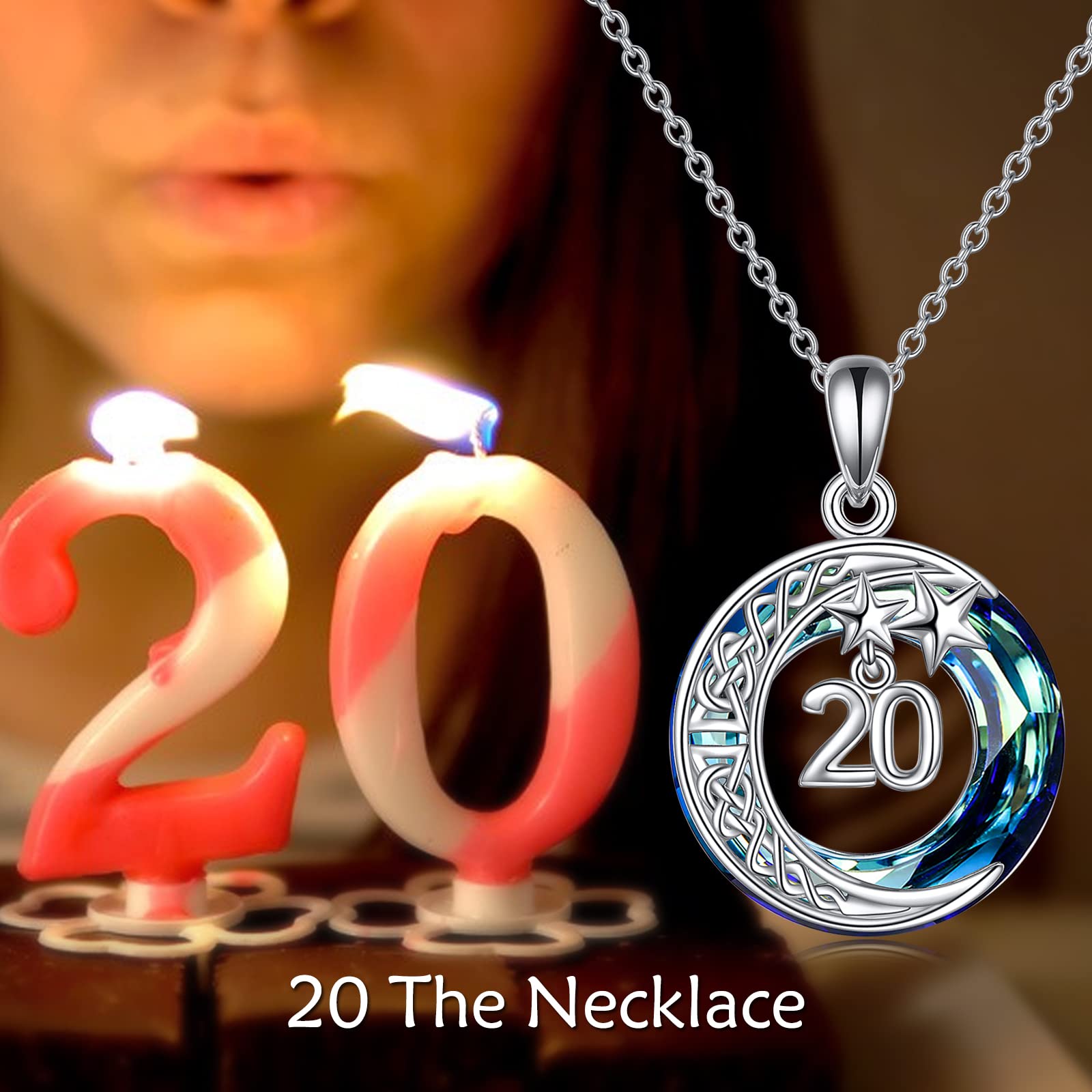 925 Sterling Silver Crescent Moon Necklace with Blue Crystal - Elegant Moon Star Pendant Jewelry for Women, Perfect Christmas & Birthday Gift for Her, Mom, Wife, Girlfriend | Ideal for Date Nights, Anniversaries & Special Occasions