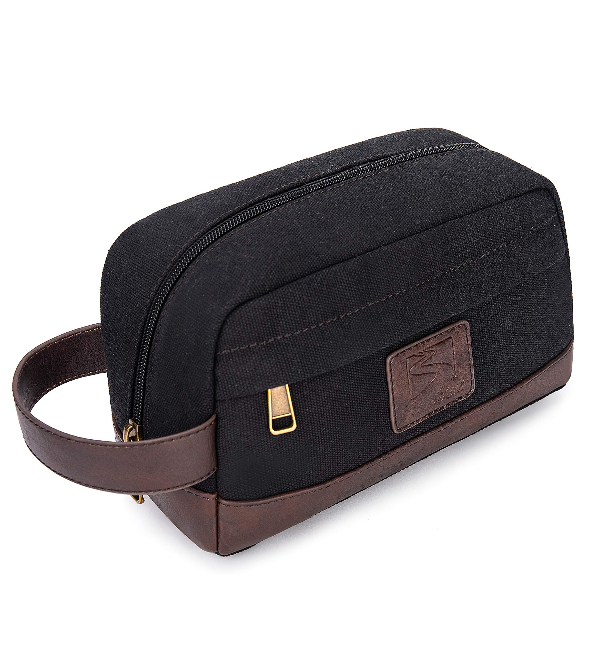 Water-Resistant Canvas & Vegan Leather Travel Toiletry Bag for Men & Women - Hanging Dopp Kit Organizer for Shaving Essentials & Toiletries Accessories - Perfect for Camping, Gym, Business Trips & Vacation Travel