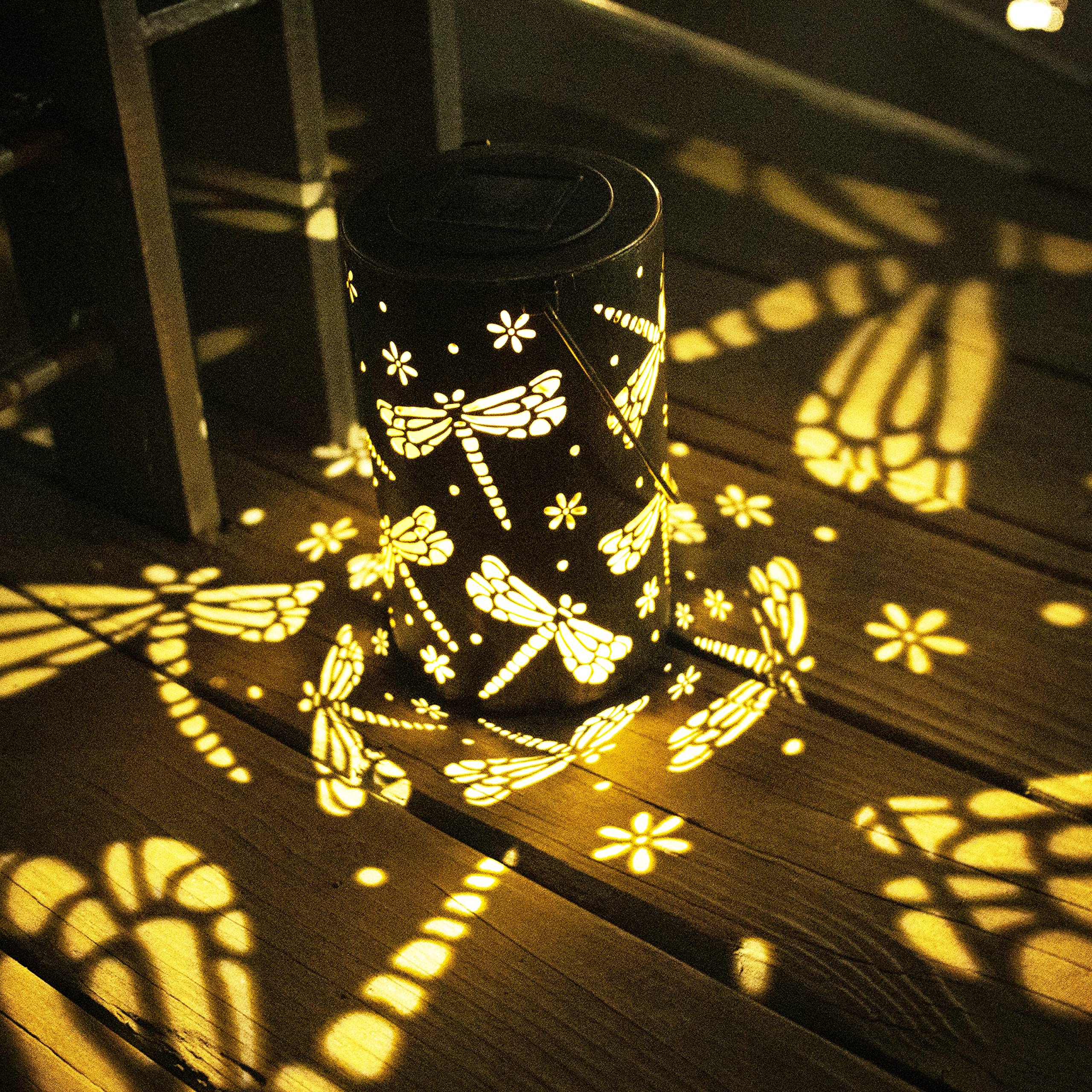 Solar Powered Outdoor Hanging Lantern with Dragonfly Design - Waterproof LED Garden Light for Patio, Yard, Pathway & Table Decor | Perfect for Backyard Parties, Wedding Decorations & Landscape Lighting