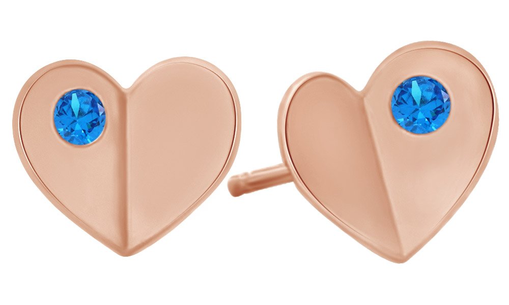 14k Rose Gold Contour Heart Stud Earrings for Women - Minimalist Dainty Jewelry Gift for Valentine's Day, Anniversary & Everyday Wear