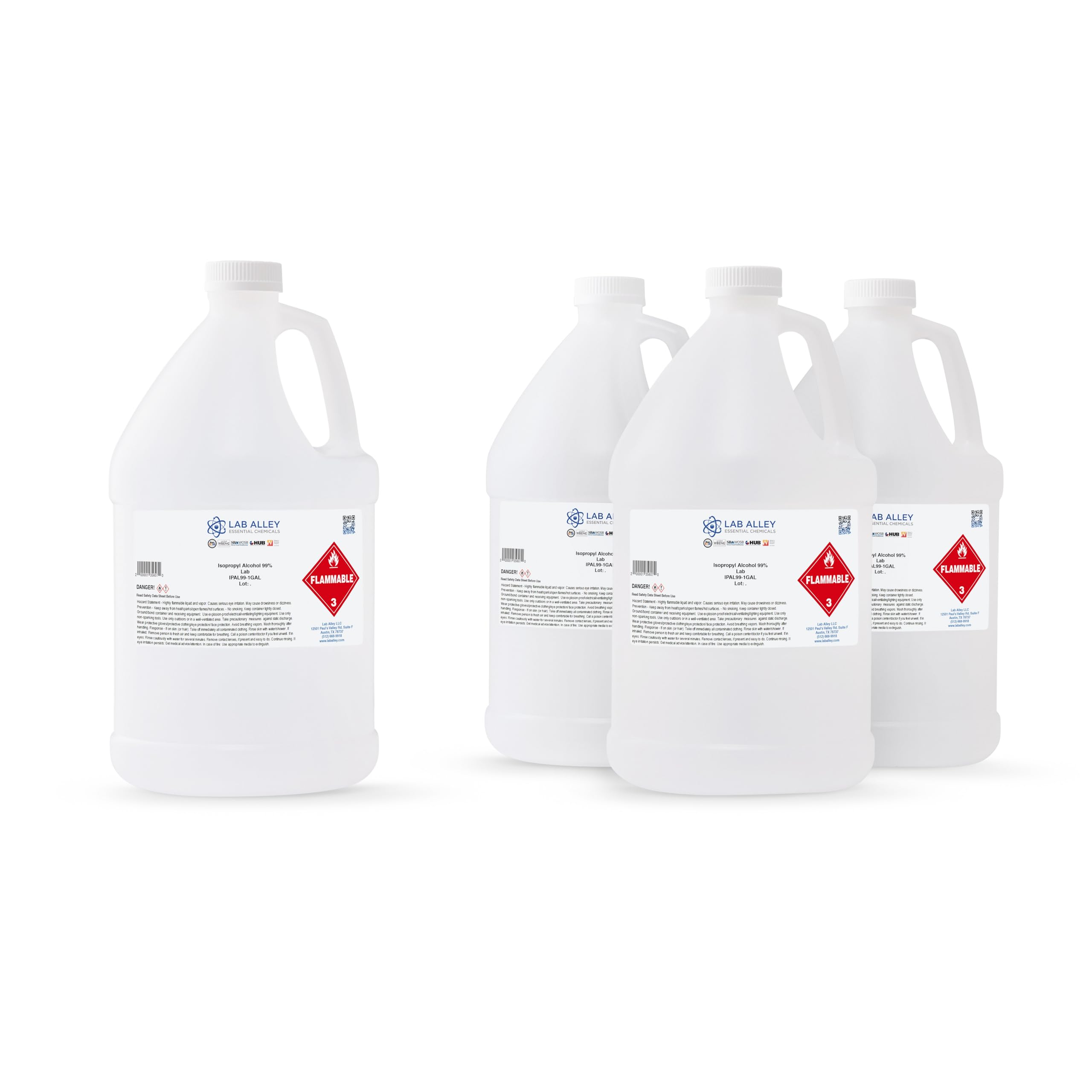 99.8% Pure Isopropyl Alcohol Lab Grade - 4 Pack (4 x 1 Gallon Bottles) for Cleaning, Disinfecting & Electronics Maintenance