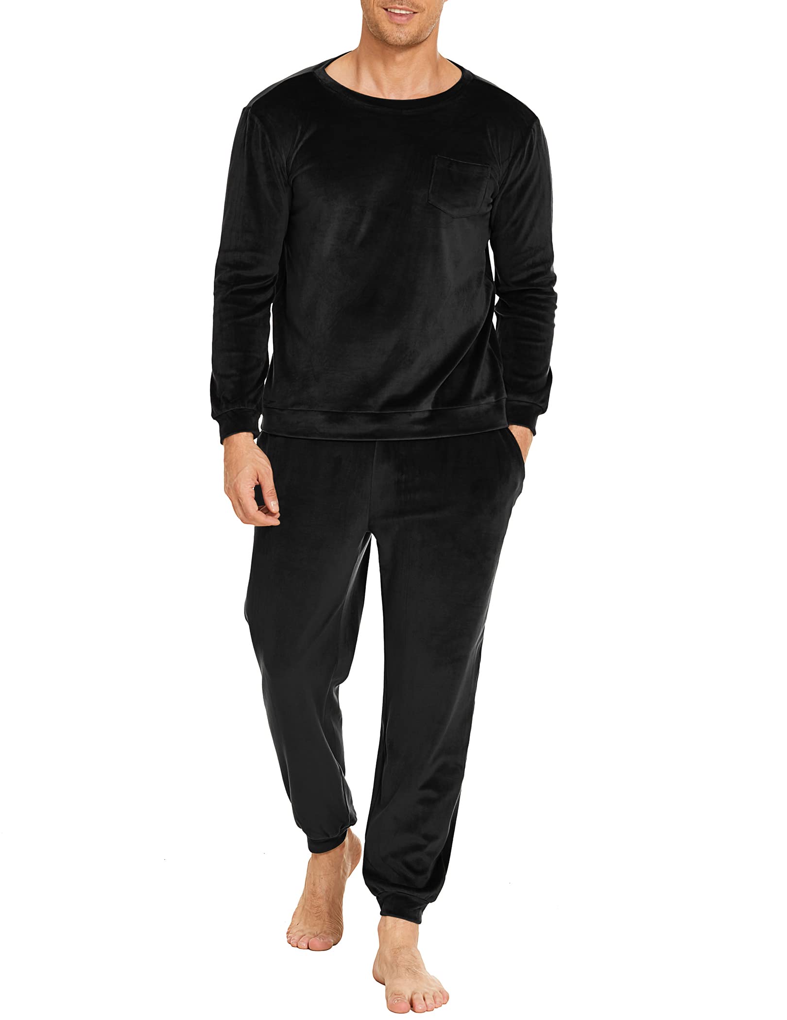 Ekouaer Couples Matching Pajama Sets - Soft Velvet Long Sleeve Sleepwear with Pockets, 2-Piece Cozy Pjs for Christmas, Valentine's Day & Anniversary Gifts | Perfect for Couples Sleepwear, Lounge Wear and Romantic Nights