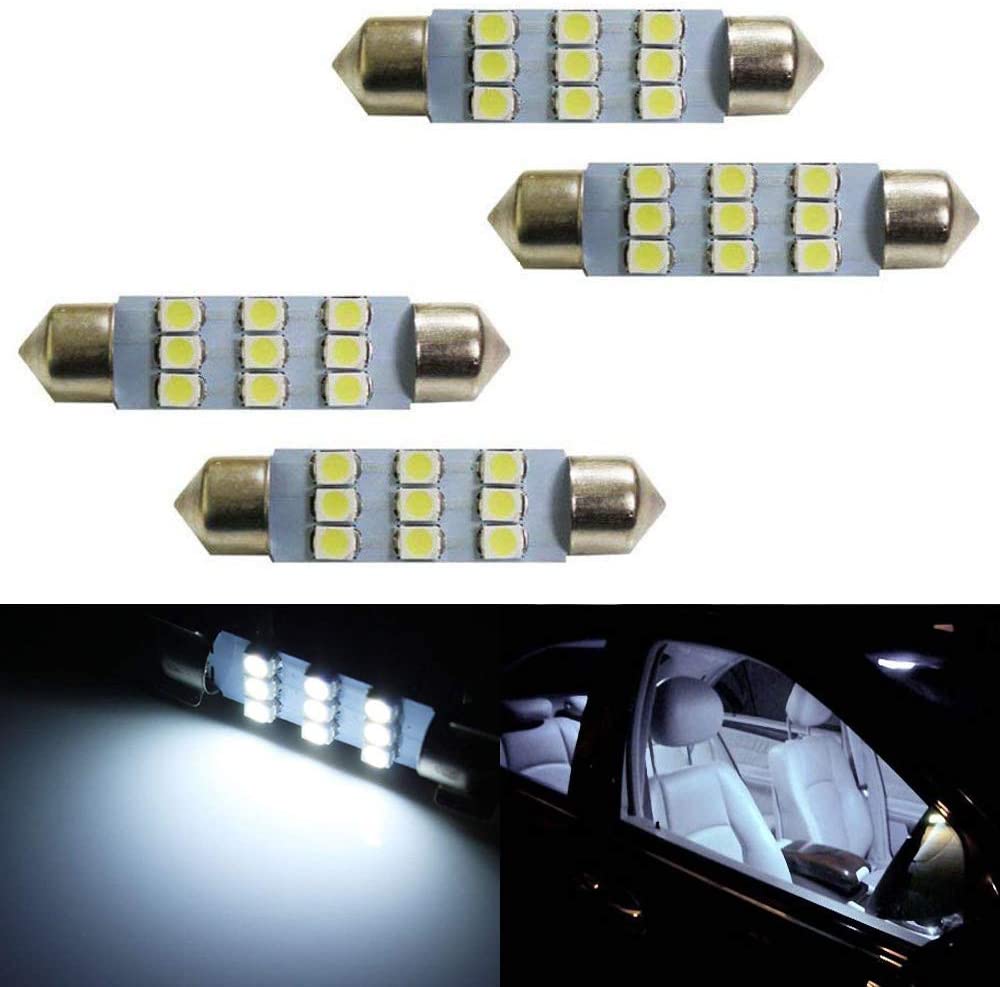 4-Pack Cool White 9 SMD 42mm 578 211-2 LED Bulbs - Super Bright Interior Dome & Map Lights Replacement for Cars, Trucks, SUVs - Perfect for Night Driving and Cabin Illumination