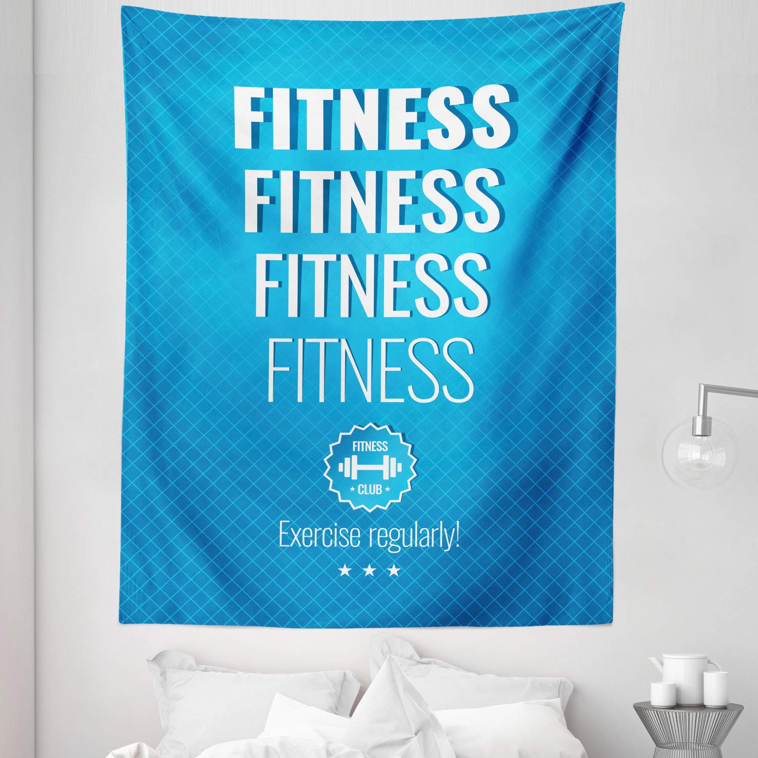 Ambesonne Fitness Tapestry - Twin Size Motivational Exercise Wall Hanging with Checkered Typography Design - 68