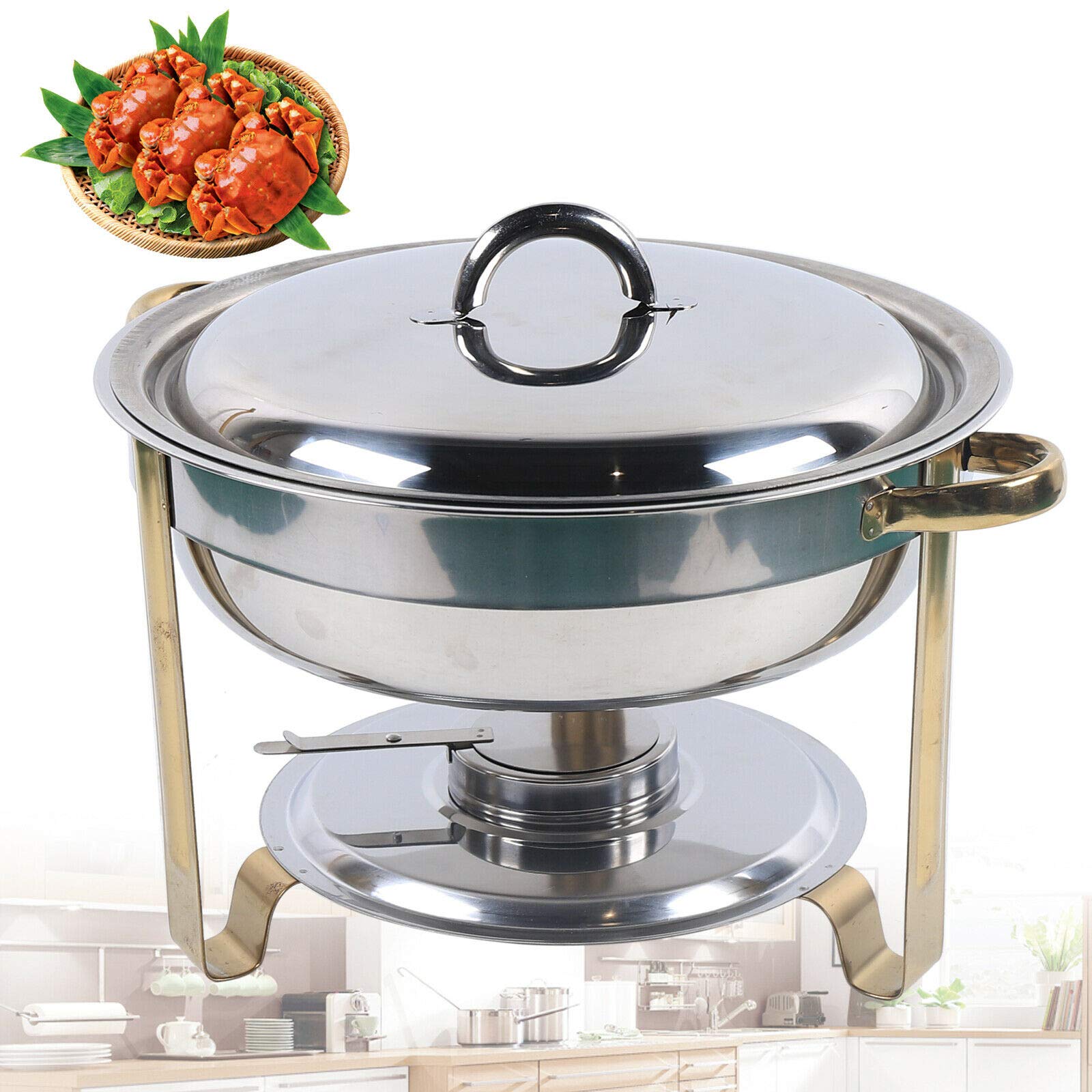 Commercial Chafing Dishes with Steam Table - Round Stainless Steel Food Warmer for Catering, Restaurants & Buffets | Perfect for Parties, Weddings, Banquets & Kitchen Use (1-Pan Round)