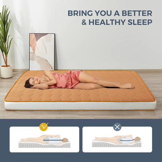 MAXYOYO 6-Inch Extra Thick Floor Futon Mattress - Geometric Diamond Quilted Bed Mattress Topper for Guest Bed, Dorm Room & Small Space Living | Foldable Floor Cushion for Sleeping, Lounging & Meditation
