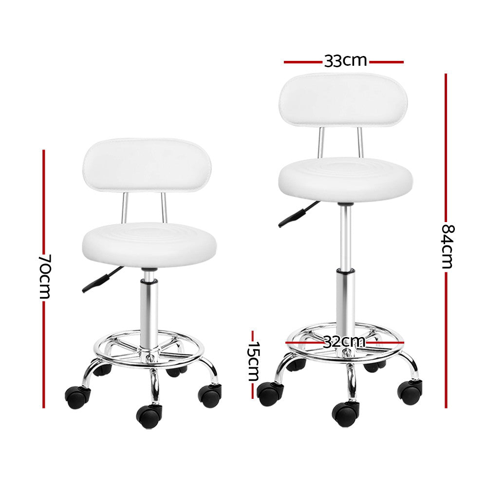 Professional Salon Stool Swivel Chair with Adjustable Backrest - White - Perfect for Hair Salons, Nail Studios, and Home Beauty Stations