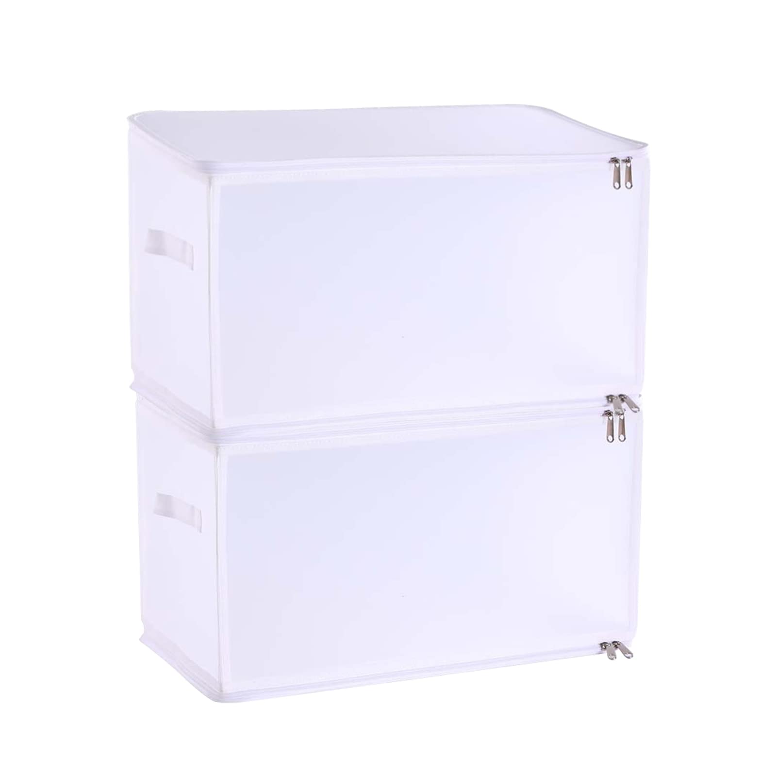 GUOYIHUA 2-Pack Clear Collapsible Storage Bins with Lids - Stackable Organizer Baskets with Dual Handles for Bedroom, Office & Closet - Space Saving 30L White Fabric Storage Containers - Perfect for Seasonal Clothes, Toys & Home Organization