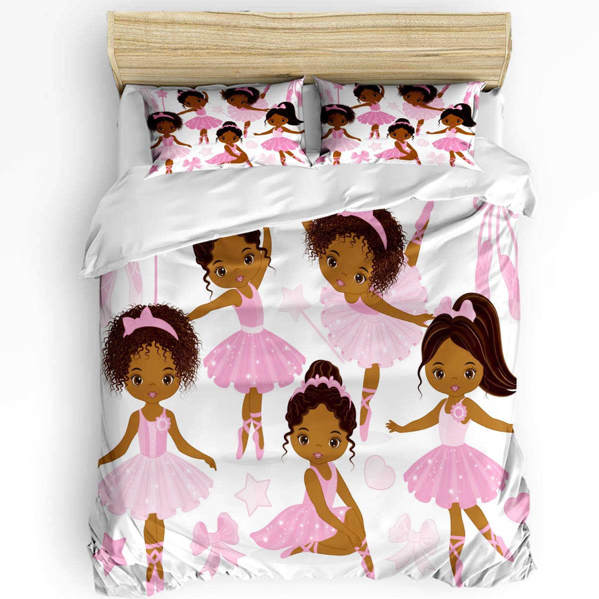 3-Piece Twin Ballet Duvet Cover Set for Girls - Pink Ballerina Dancer & Gymnastics Pattern Bedding with 1 Comforter & 2 Pillowcases - Perfect for Kids' Bedrooms, Dance Studio Dorms & Ballet Themed Decor