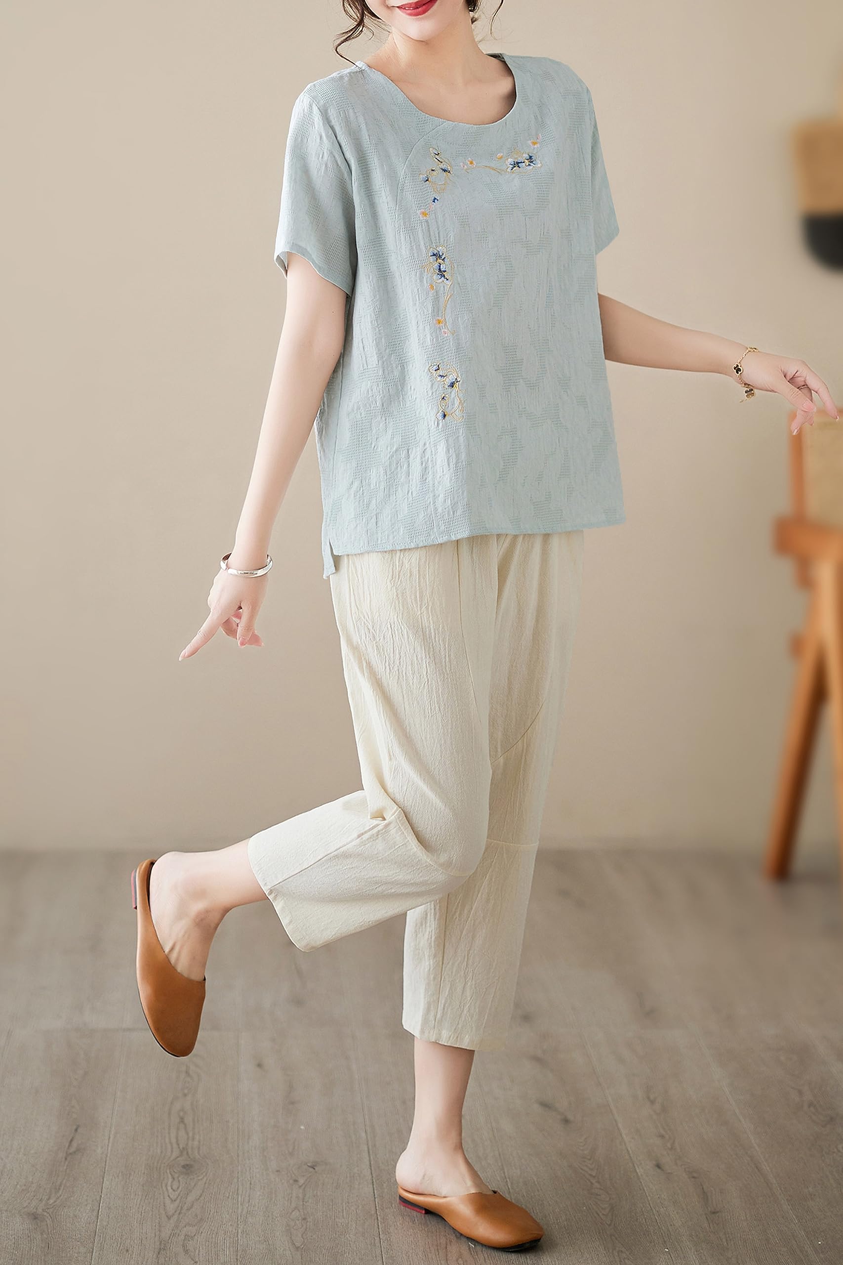 DOvWOER Women's Fall Tunics Blouse - Casual Cotton Linen Shirt Tops for Women | Perfect for Office, Travel & Everyday Wear