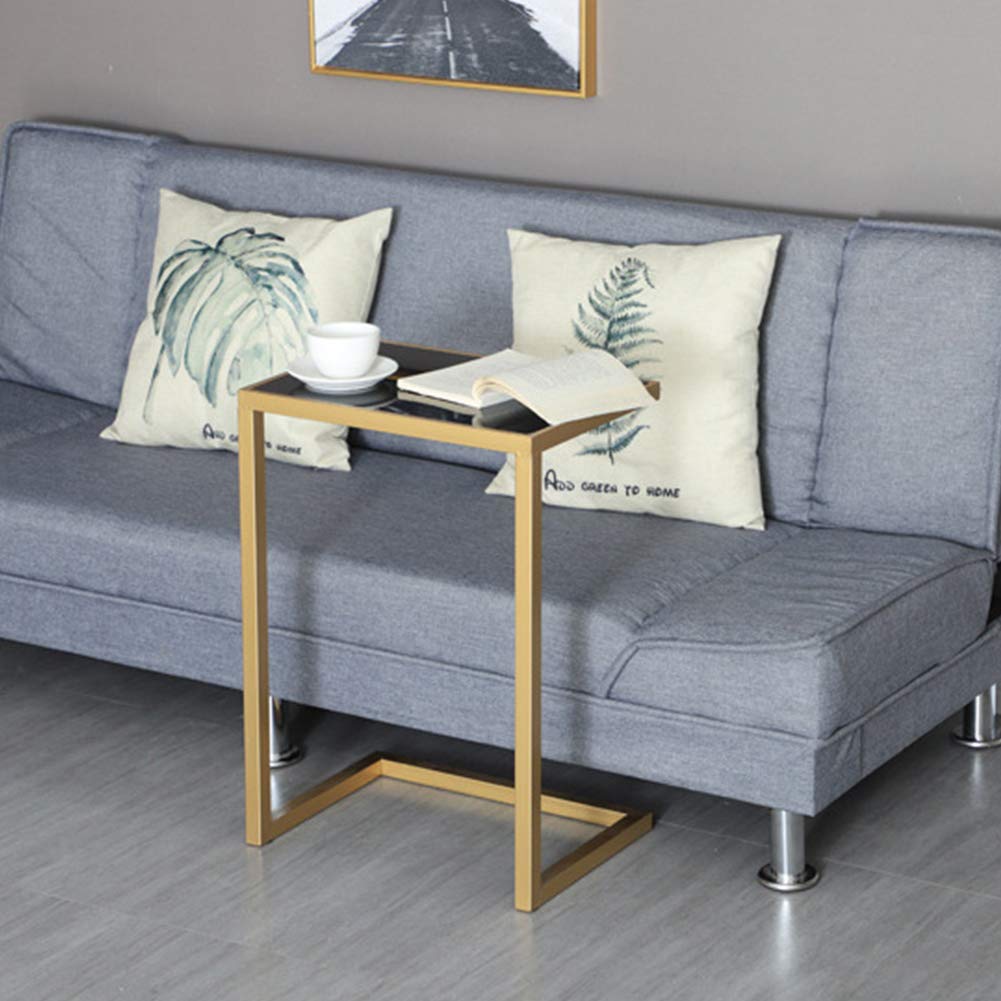 25in Sofa Side Table Snack Table - C-Shaped End Table with Tempered Glass Top, Sturdy Wrought Iron Frame - Portable Laptop Desk for Living Room, Bedroom, Office & Dorm - Perfect for Snacking, Reading & Working from Home