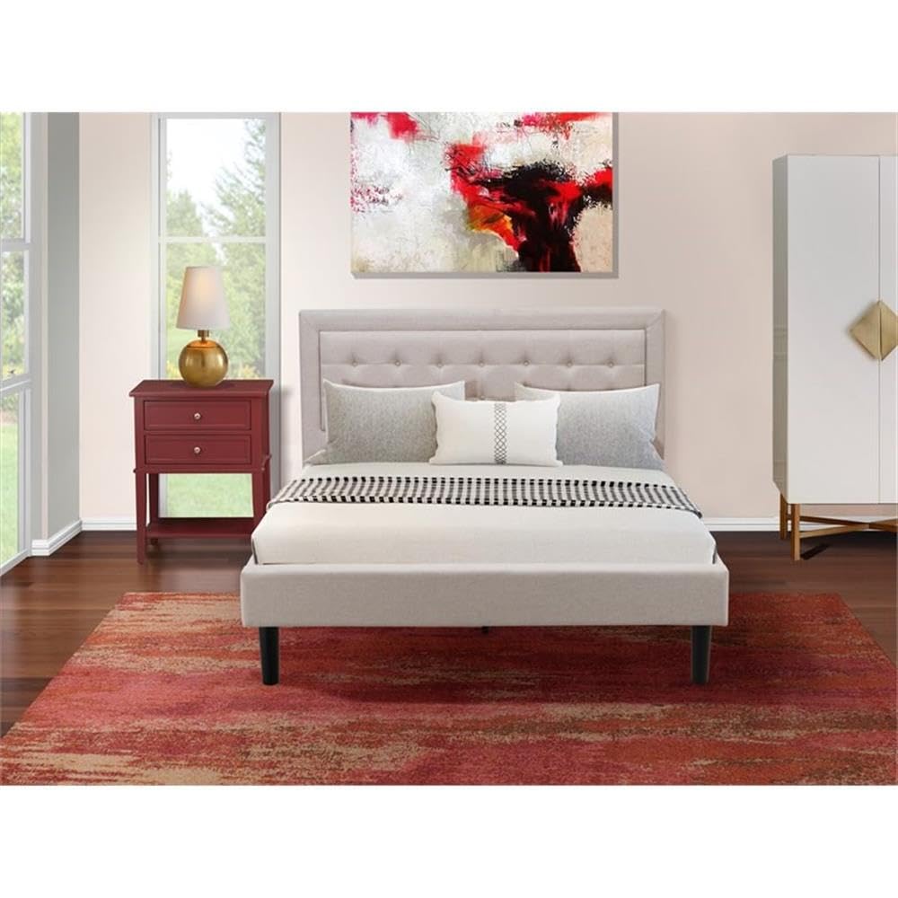 East West Furniture FN08Q-1VL13 2-Piece Queen Bed Set with Wood Frame & Nightstand - Durable Beige Linen Fabric - Perfect for Master Bedrooms, Guest Rooms & Cozy Home Decor