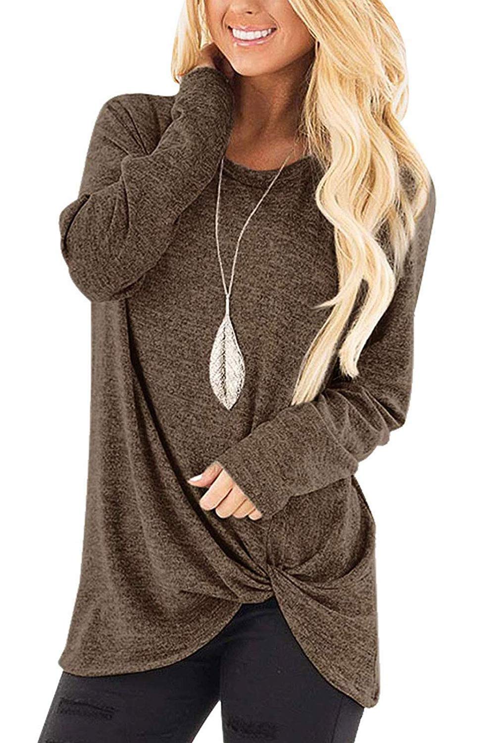 Women's Casual Long & Short Sleeve Twist Knot T-Shirts - Tie Front Comfy Tee, Loose Fit Tops for Everyday Wear | Perfect for Work, Weekend Outings & Summer Fashion