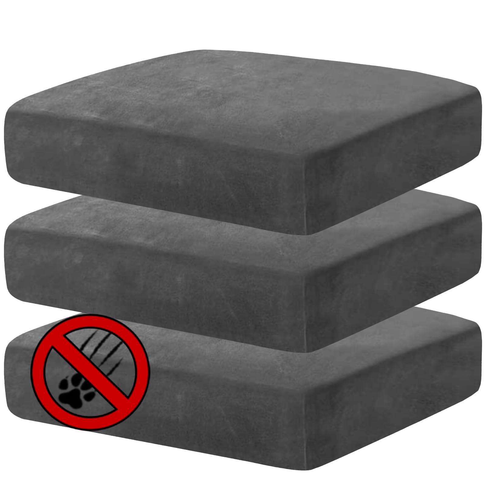 Premium Velvet Stretch Cushion Covers - 3-Piece Set for Sofa & Couch with Elastic Bottom (Gray) - Soft & Durable Slipcovers for Individual Cushions - Perfect for Living Room Decor, Home Styling & Furniture Protection