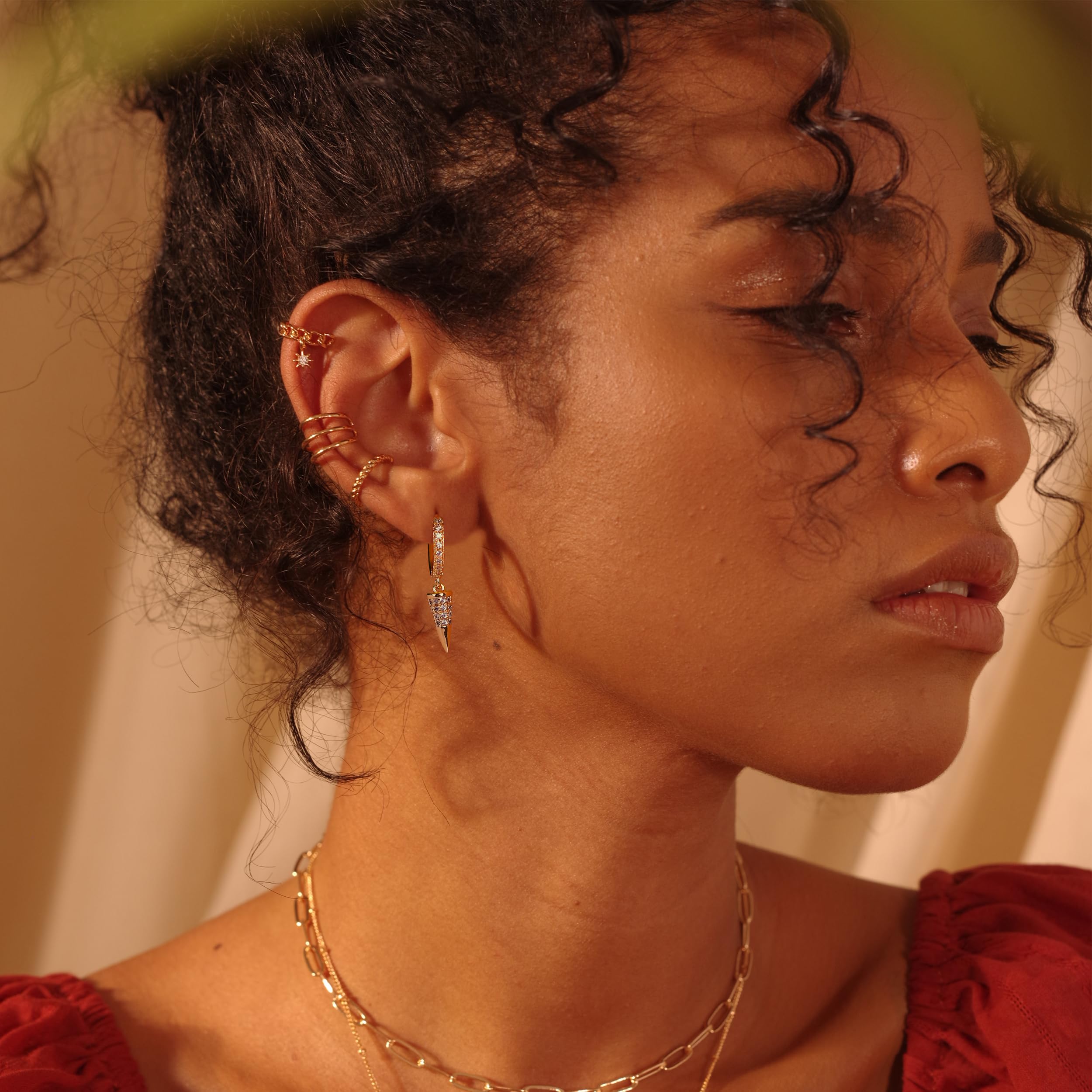FETTERO Gold Plated Hoop Dangle Earrings for Women - Lightweight Drop Huggie Hoops, Hypoallergenic & Dainty Jewelry | Perfect for Parties, Weddings & Everyday Wear