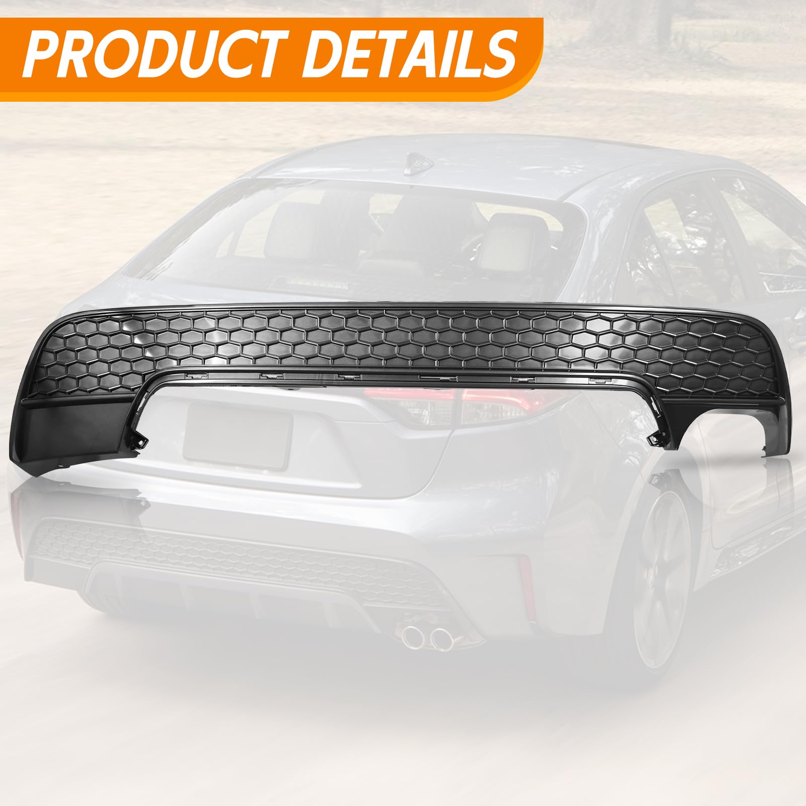YLT AUTO Rear Bumper Lower Cover Black ABS Honeycomb Cover for 2020-2021 Toyota Corolla XSE SE | Durable Car Exterior Accessory | Perfect for Street Style & Performance Upgrades