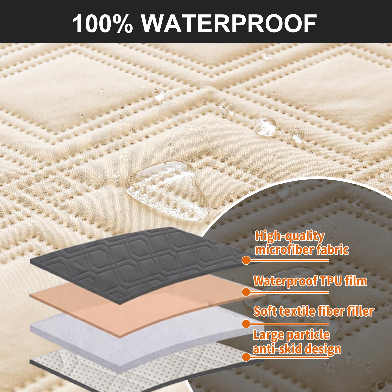 Waterproof Reclining Sofa Cover 3-Seater Non-Slip Washable Couch Protector for Pets & Kids - Beige | Perfect for Living Room, Family Room & Pet-Friendly Homes