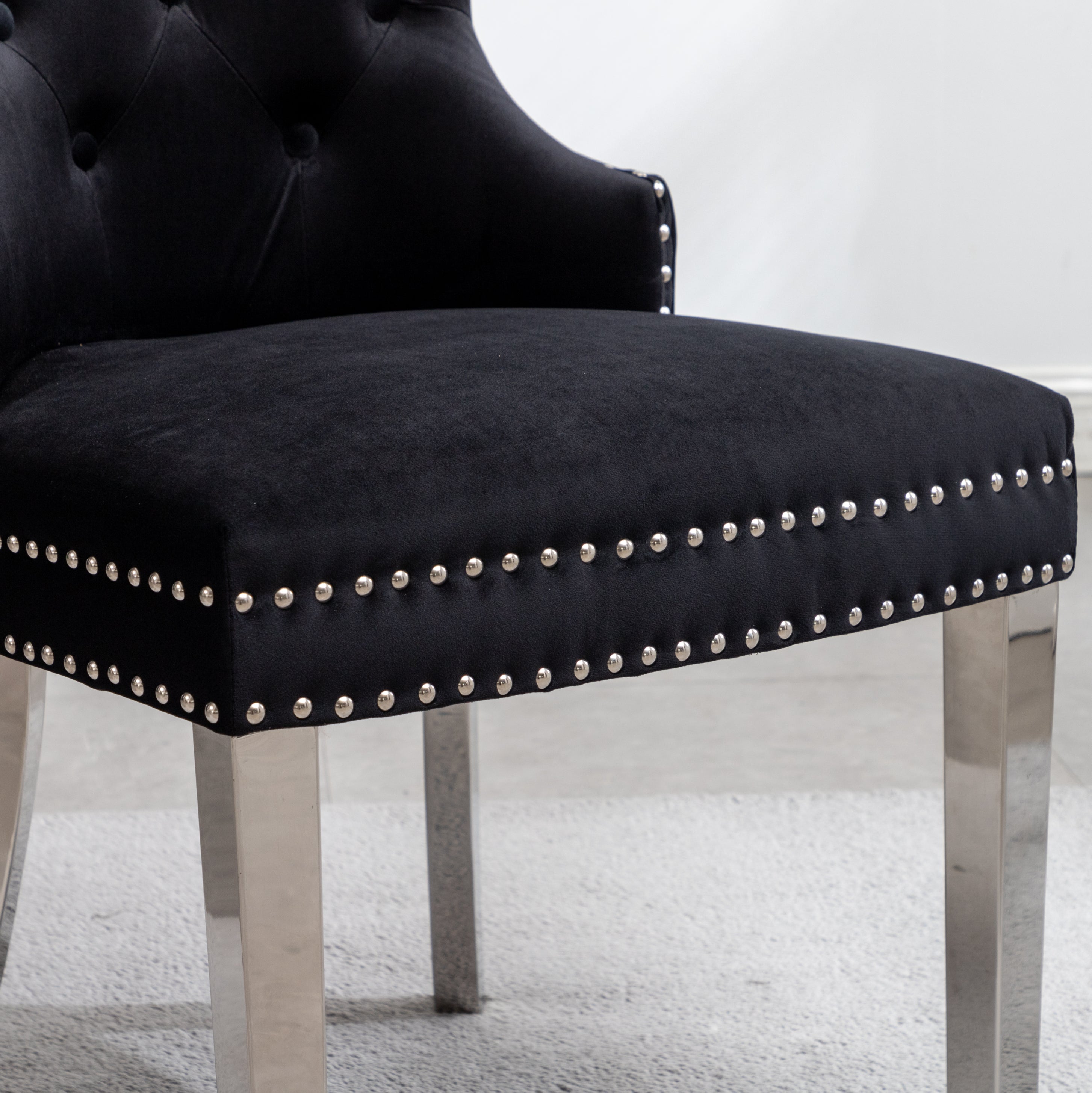 Roundhill Furniture Montura Contemporary Tufted Velvet Accent Chairs with Nailhead Trim - Set of 2, Black - Perfect for Living Room, Bedroom, or Office Decor