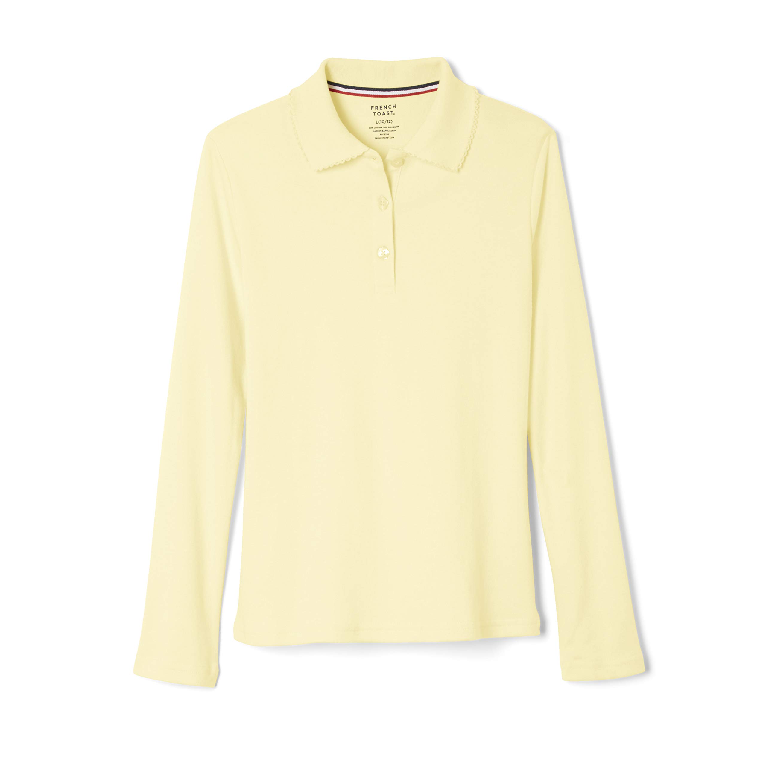 French Toast Girls' Long Sleeve Polo Shirt with Picot Collar - Standard & Plus Size School Uniform - Perfect for Class, Choir & Special Occasions