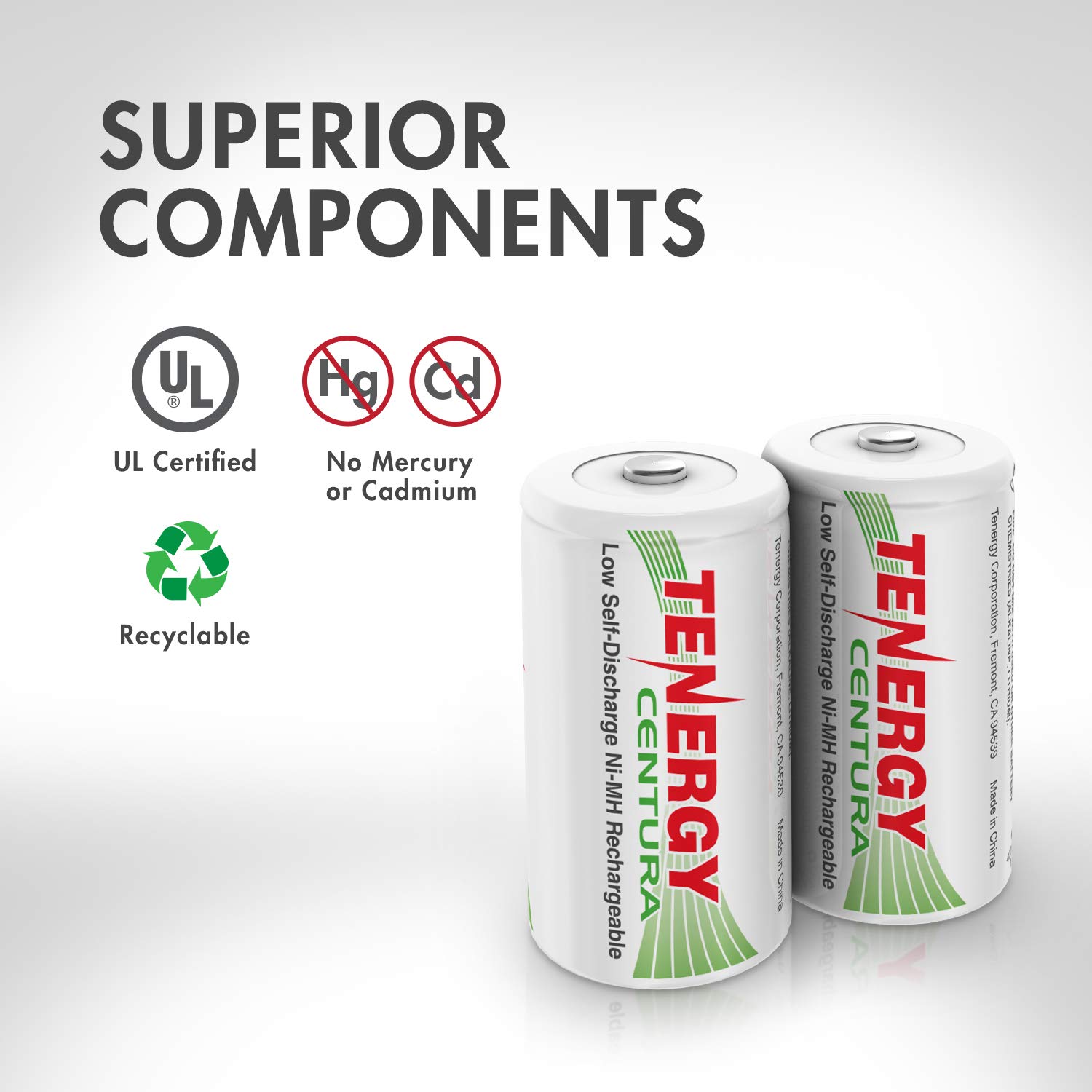 Tenergy Centura NiMH Rechargeable C Batteries 4000mAh - 8 Pack Low Self Discharge Pre-Charged C Cell Batteries for Flashlights, Toys, Radios & Emergency Power Supply