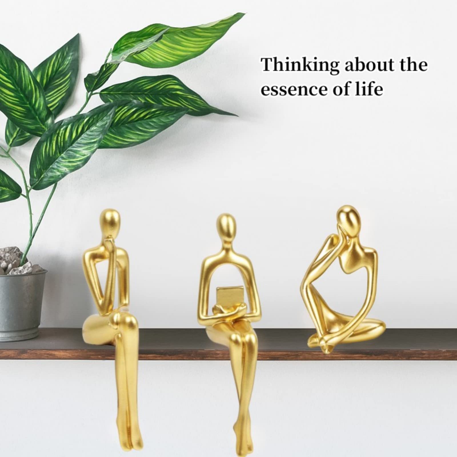 Gold Home Decor Large Thinker Statue Set of 3 - Modern Abstract Resin Sculptures for Office, Shelf, Table & Desk - Perfect for Living Room, Bedroom & Workspace Decor