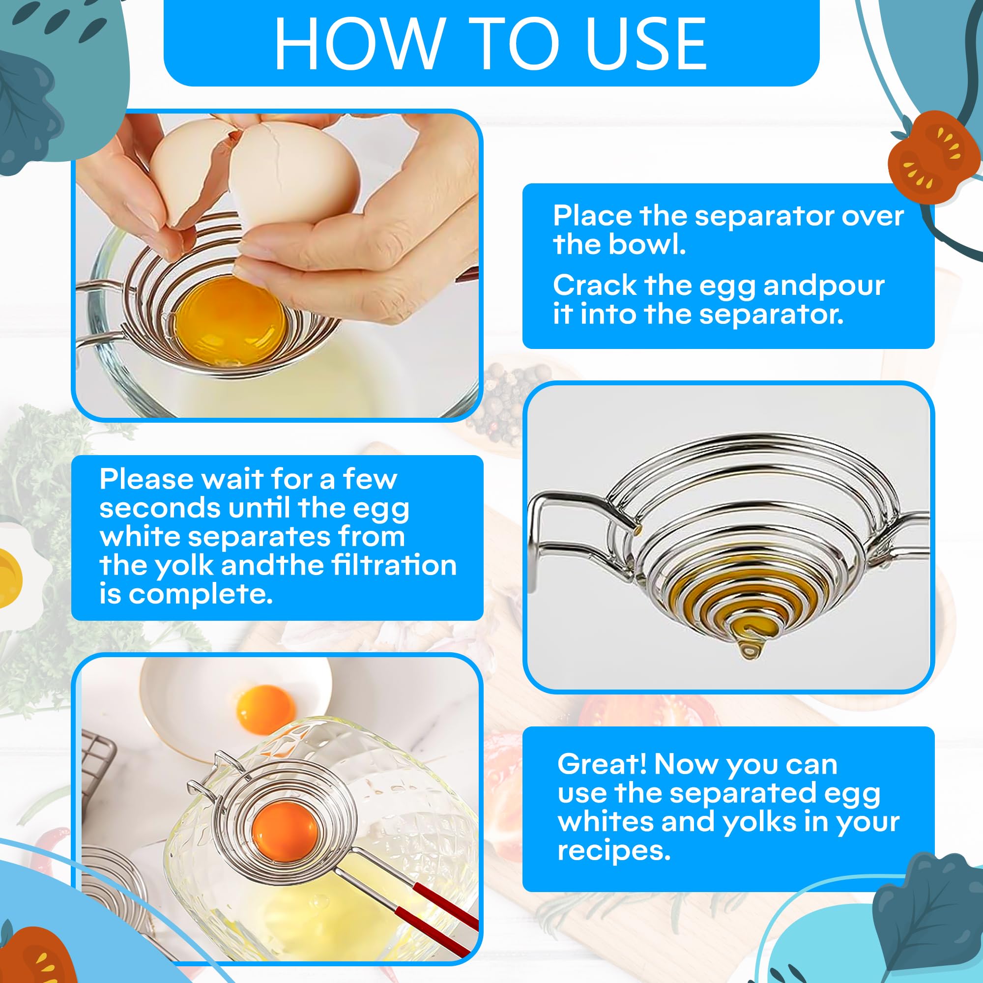 Stainless Steel Egg Yolk Separator - Kitchen Gadget for Raw Eggs & Baking | Perfect for Cakes, Cookies & Cooking | Easy to Clean & Durable Design