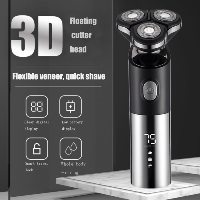 3D Electric Head Shaver for Bald Men - Waterproof Rechargeable LED Display Beard Trimmer & Shaving Machine | Perfect for Home, Travel & Gym Use