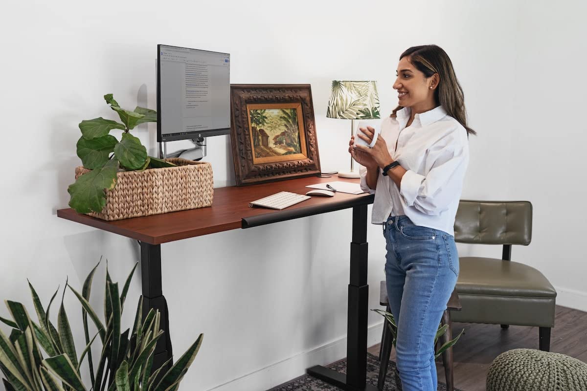 Electric Height Adjustable Standing Desk - Dual Motor Commercial Grade Sit Stand Desk (60x24 Black Frame, Antique Bourbon Top) | Perfect for Home Office, Gaming Setup & Workspace Ergonomics