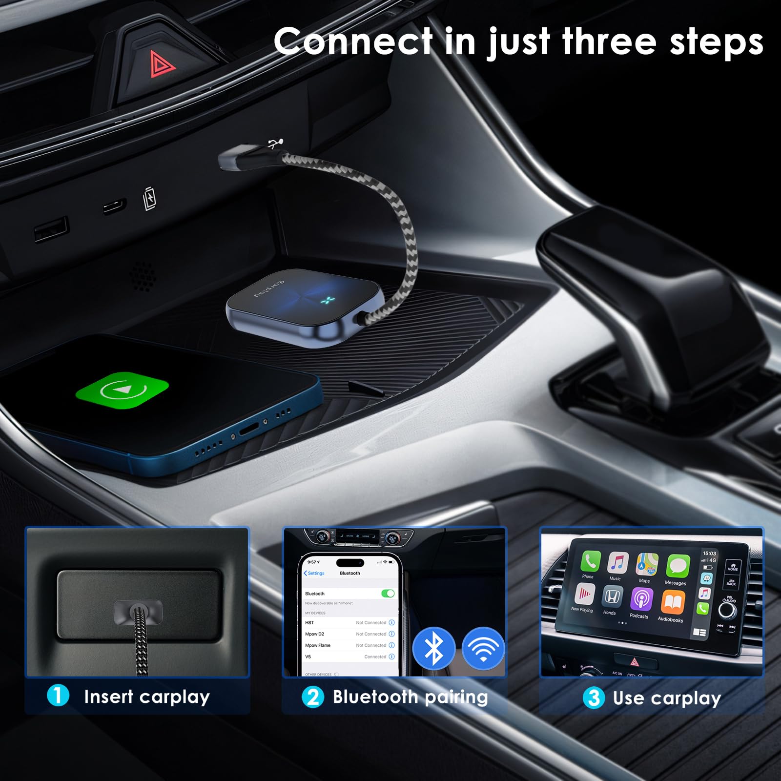 Wireless CarPlay Adapter - Convert Wired to Wireless CarPlay Dongle for iPhone & Android - Plug & Play Auto Kit for 2017+ Vehicles - Perfect for Hands-Free Driving & Seamless Music Streaming