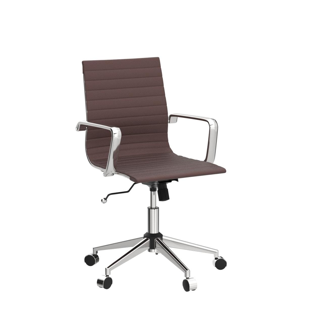 Ergonomic Leather Office Chair - Modern Swivel Executive Desk Chair with Ribbed Design for Home Office & Conference Room - Comfortable Rolling Task Chair for Computer Work & Long Hours Sitting
