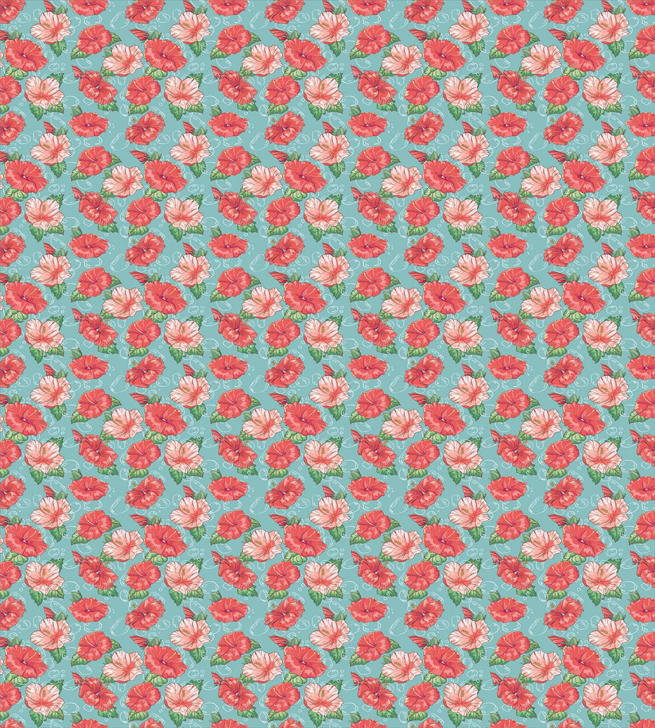 Ambesonne Hibiscus Duvet Cover Set King Size - Tropical Flower & Bubble Pattern 3 Piece Bedding Set with 2 Pillow Shams - Teal Coral - Perfect for Beach House, Boho Bedroom & Summer Home Decor