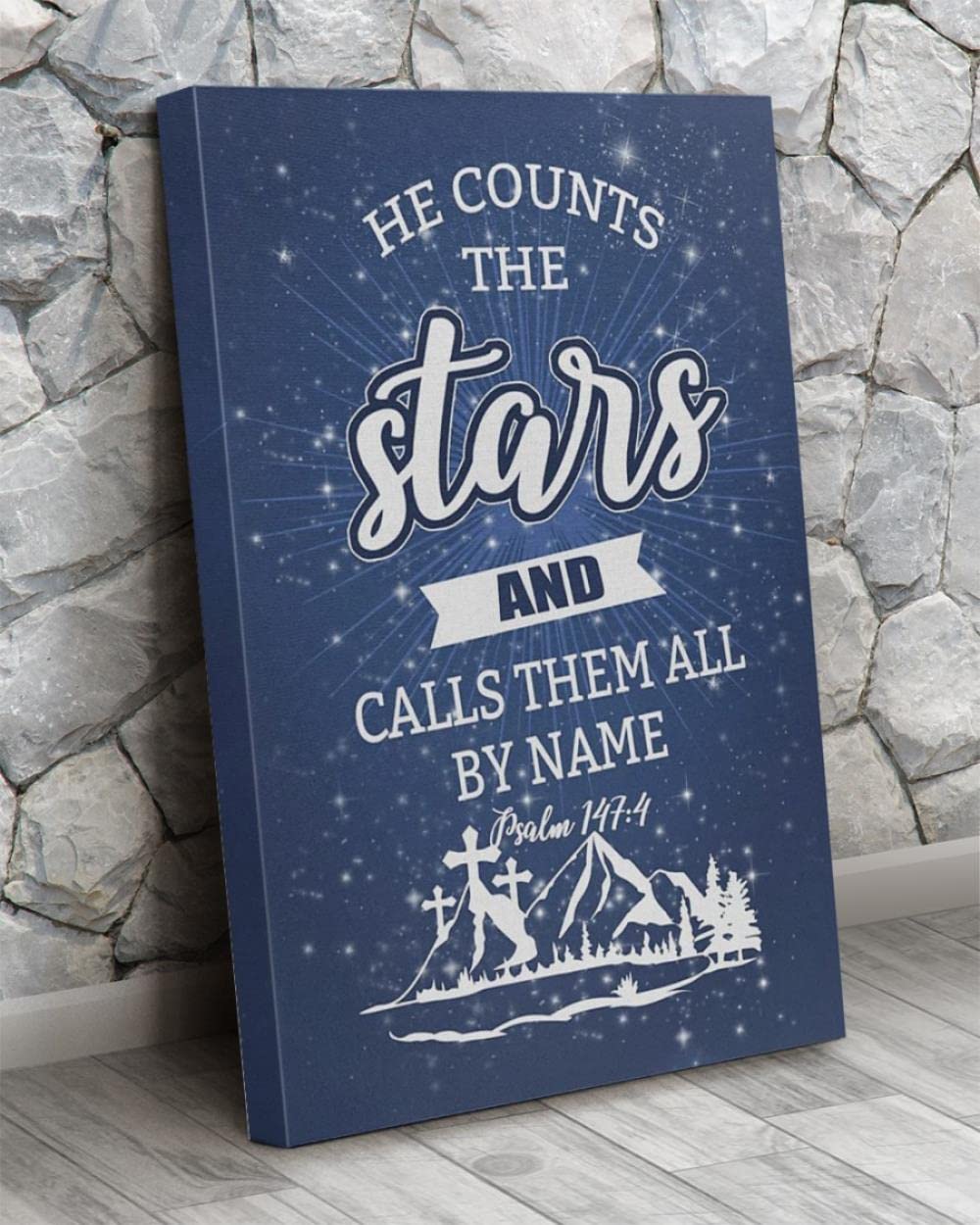 Inspiring Christian Canvas Print - Psalm 147:4 'He Counts The Stars' Bible Verse Wall Art - Religious Home Decor for Living Room, Bedroom & Church