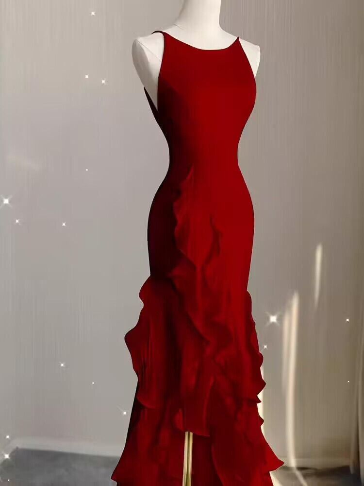 Elegant Burgundy Mermaid Ruffled Long Prom Dress J2945 - Formal Evening Gown for Homecoming, Wedding, and Special Occasions