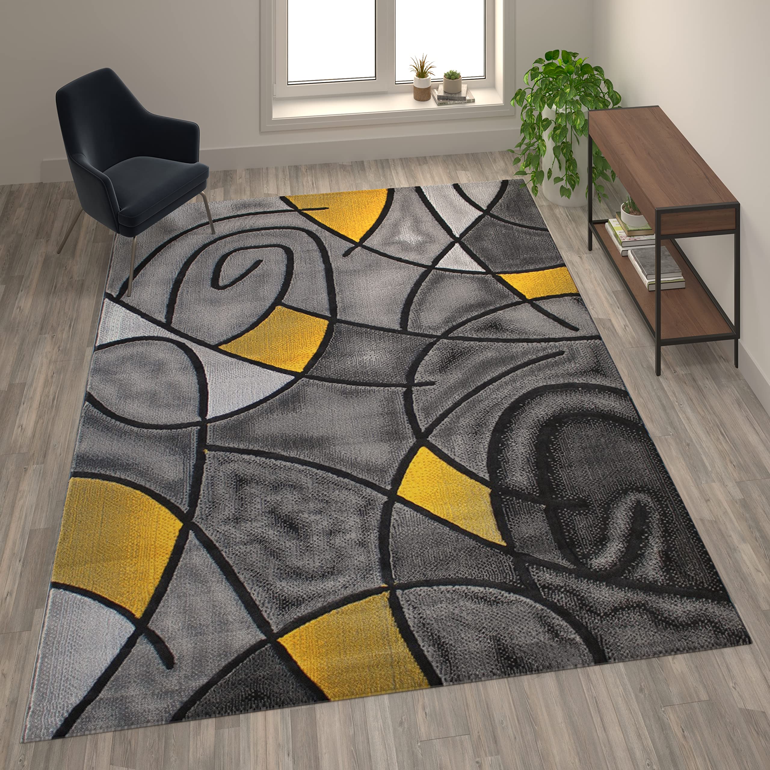Flash Furniture Jubilee Collection Abstract Area Rug - Colorfast Yellow Olefin Rug 8' x 10' - Stain-Resistant with Jute Backing - Perfect for Living Room, Bedroom & Family Room Decor - Adds Vibrant Style to Modern Home Spaces