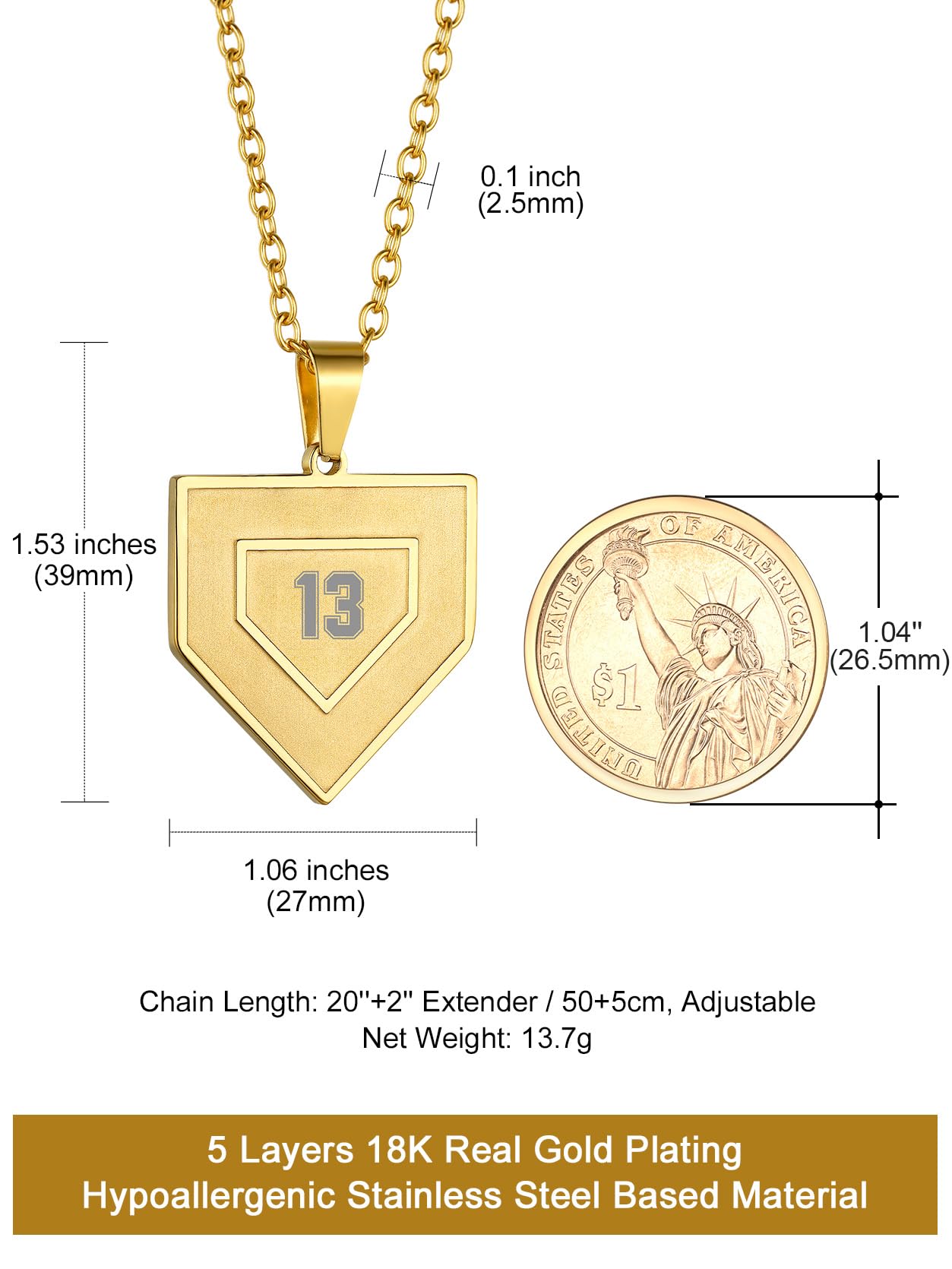 GOLDCHIC Stainless Steel Sports Necklace for Men & Teens - Football Baseball Basketball Soccer Softball Jewelry with Durable Chain | Athlete Gift for Players & Sports Fans | Perfect for Games, Training & Everyday Wear
