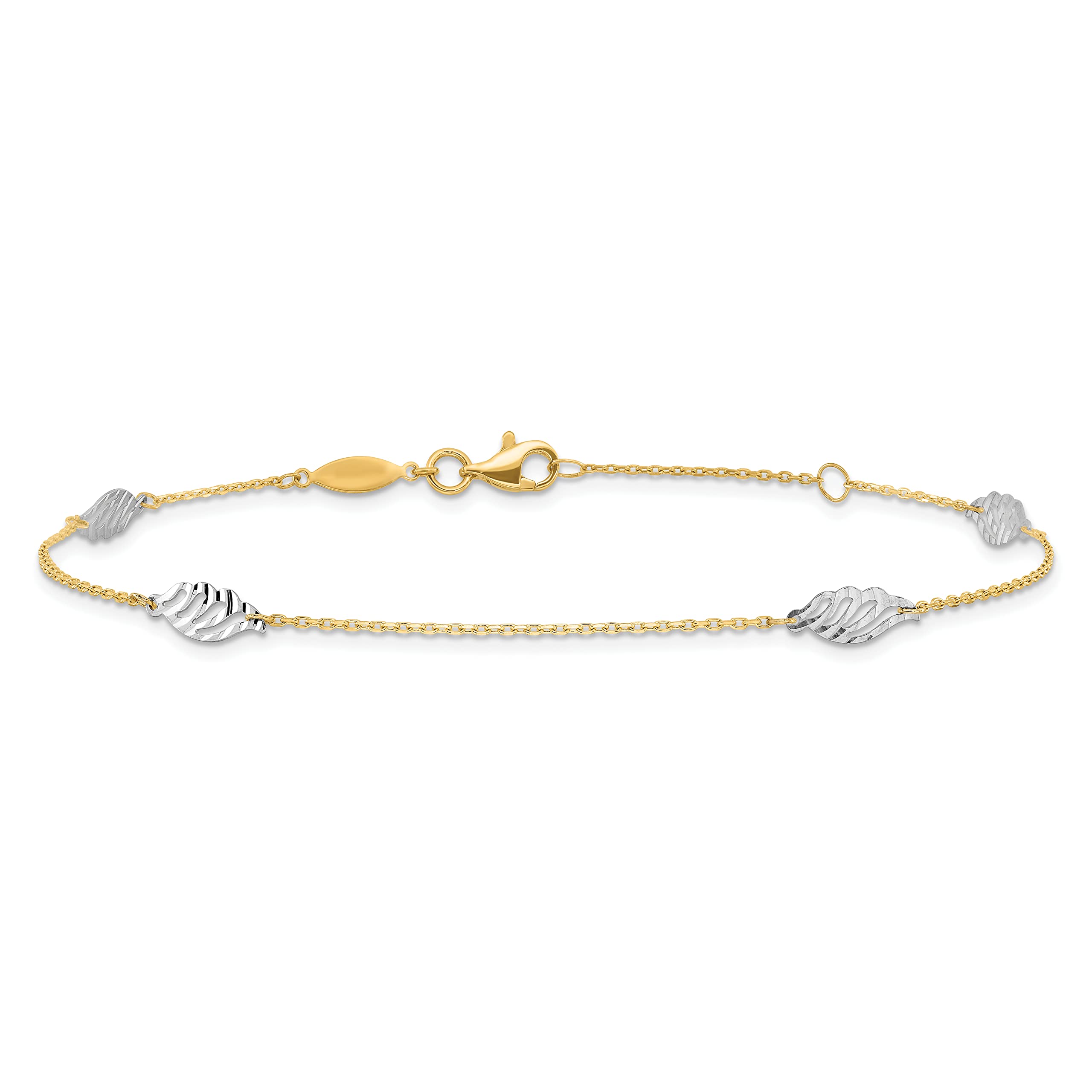 14K Solid Two Tone Gold Leaf Flower Anklet - 9 Inch Adjustable Summer Beach Ankle Bracelet for Women, Perfect for Vacations, Weddings, and Boho Fashion