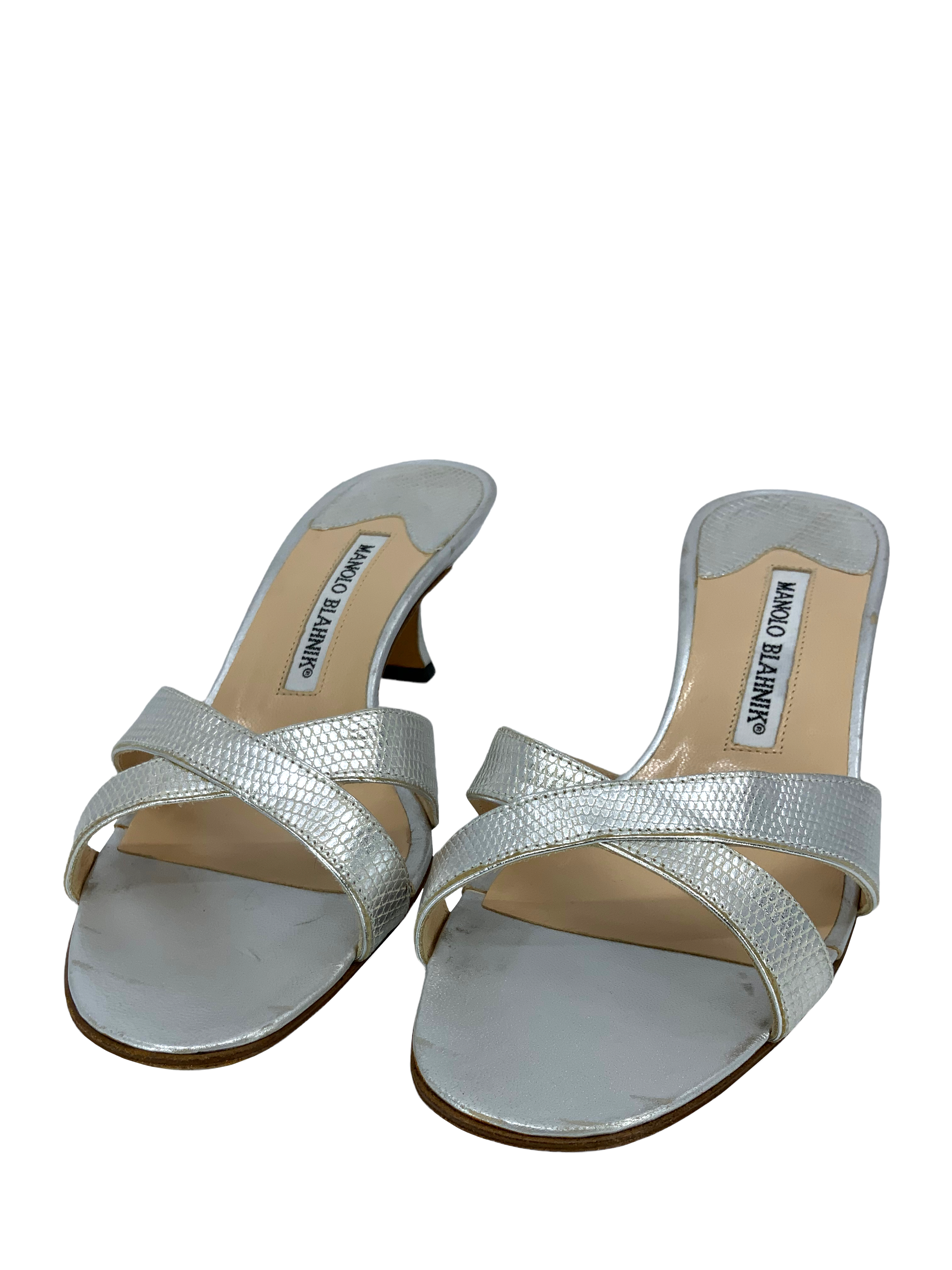 Manolo Blahnik Callamu Textured Leather Slide Sandals Women's Size 6.5 - Comfortable Summer Casual Shoes for Beach, Vacation & Everyday Wear