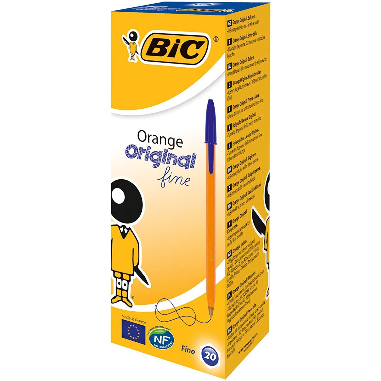 BIC Orange Original Fine Ballpoint Pens 0.8mm - Pack of 20 (2 Boxes) Blue Ink for Office, School & Home Writing - Smooth Writing Pens for Notes, Journaling & Everyday Use