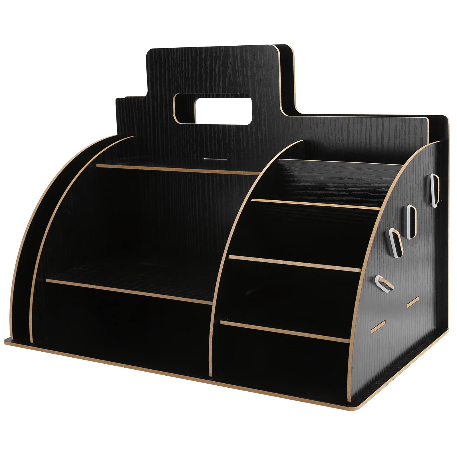 URRNDD Wooden Desktop Organizer - Premium Wood Storage Box for Cosmetics & Stationery | Home Office Organization (Black) | Perfect for Desk Clutter Control & Makeup Brush Storage
