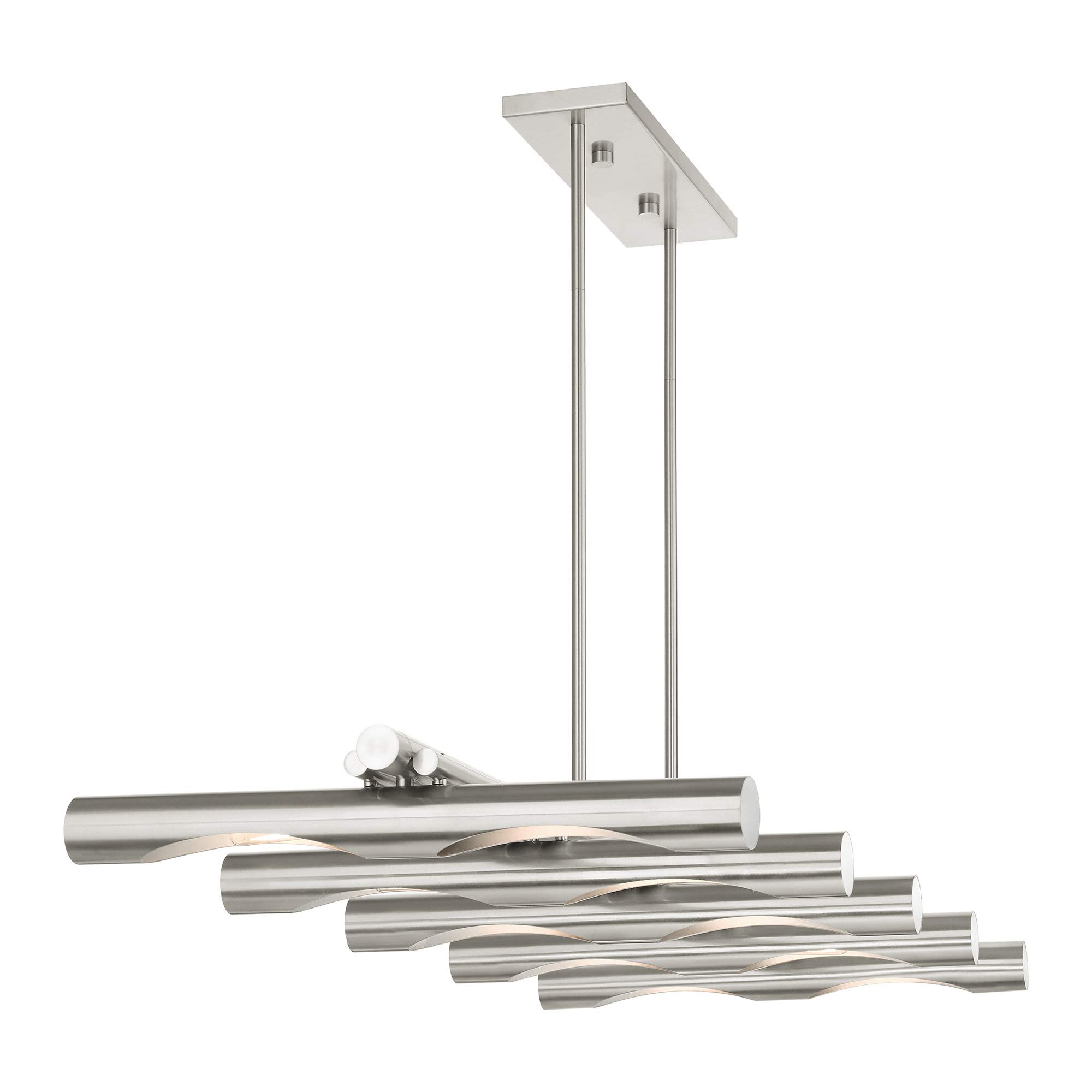 Livex Lighting Acra 10-Light Brushed Nickel Linear Chandelier - Modern Dining Room Pendant Light for Kitchen Island, Entryway & Living Room