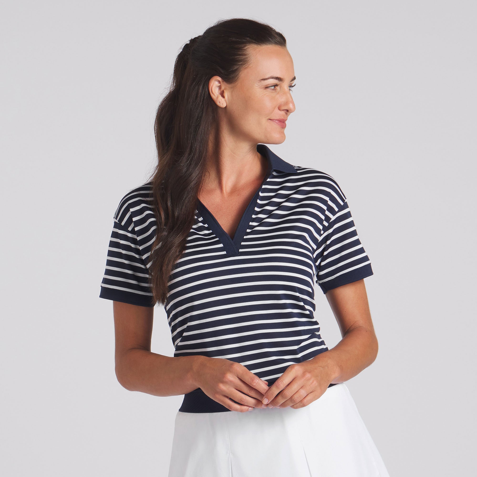 Women's Striped Pique Golf Polo Shirt - Breathable & Comfortable for Everyday Wear - Perfect for Golf, Tennis & Casual Outings
