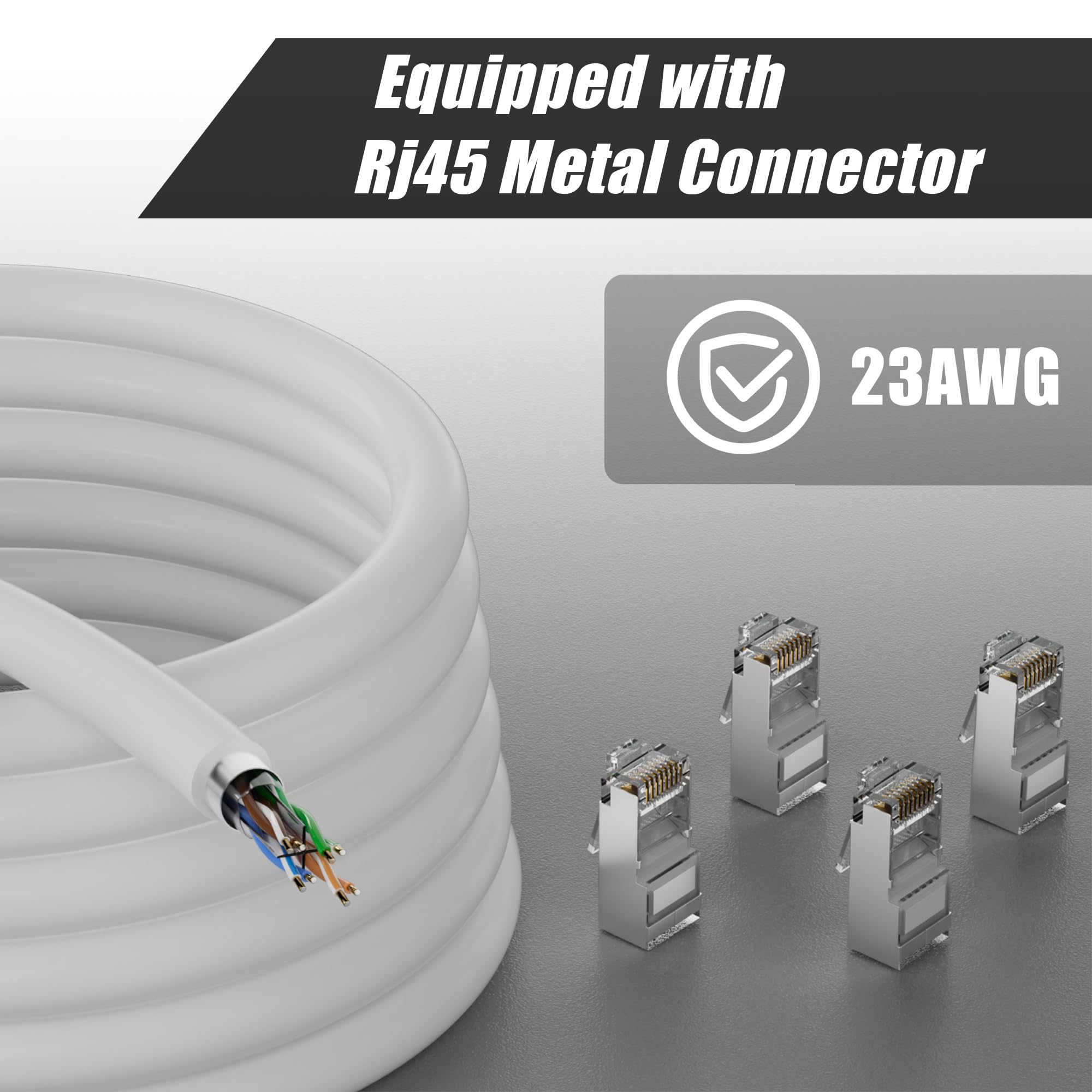MEIPEK 20m Cat6 Outdoor Ethernet Cable - Shielded, Weatherproof, High-Speed Gigabit LAN Network Cable (23AWG, FTP, White) for Home, Office & Outdoor Internet Connections